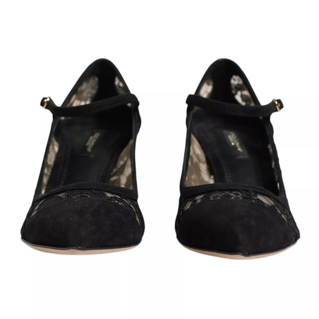 Dolce &amp; Gabbana – Schwarze Mary-Jane-Pumps mit Spitze von Taormina