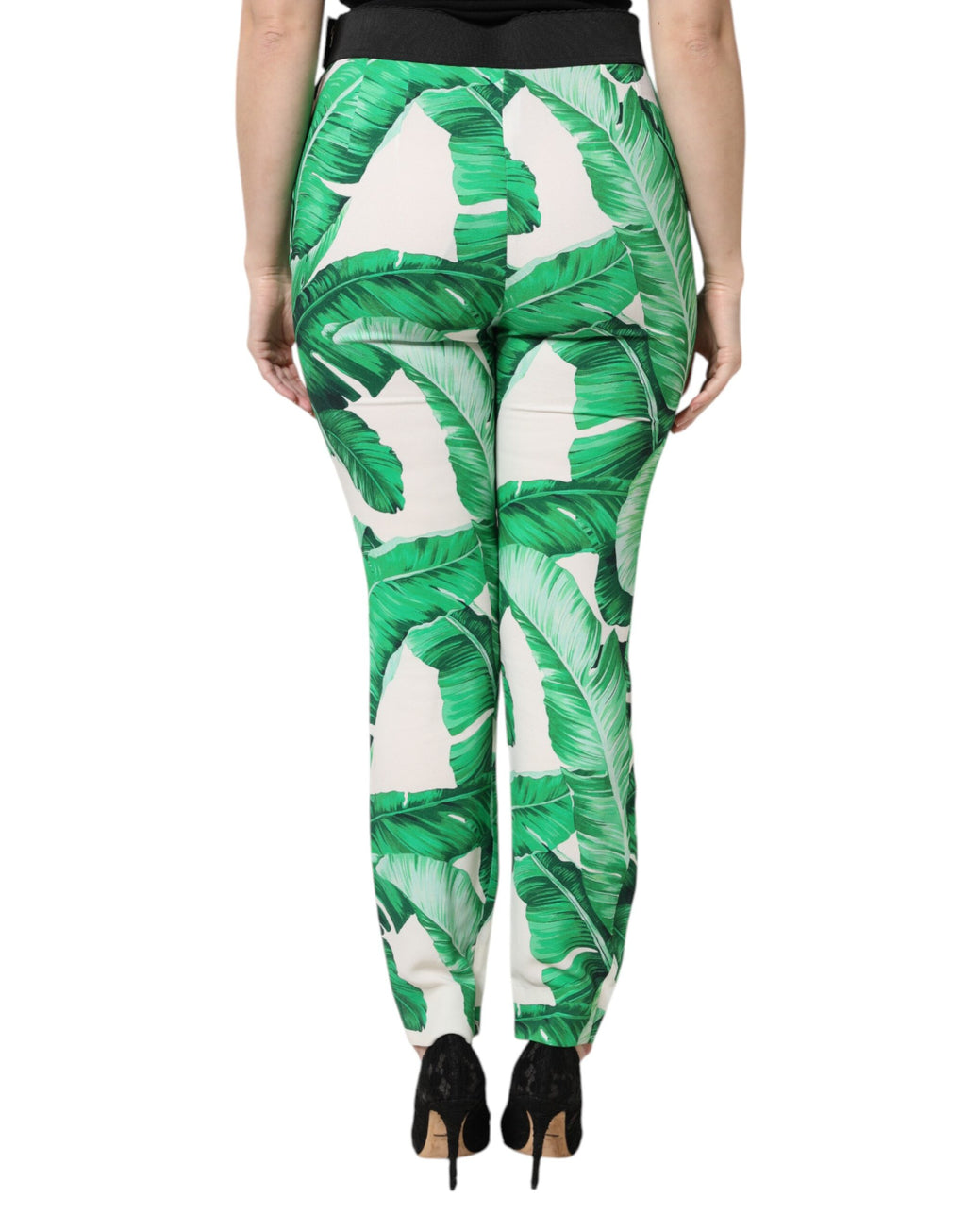 Dolce & Gabbana White Green Leaf High Waist Pants