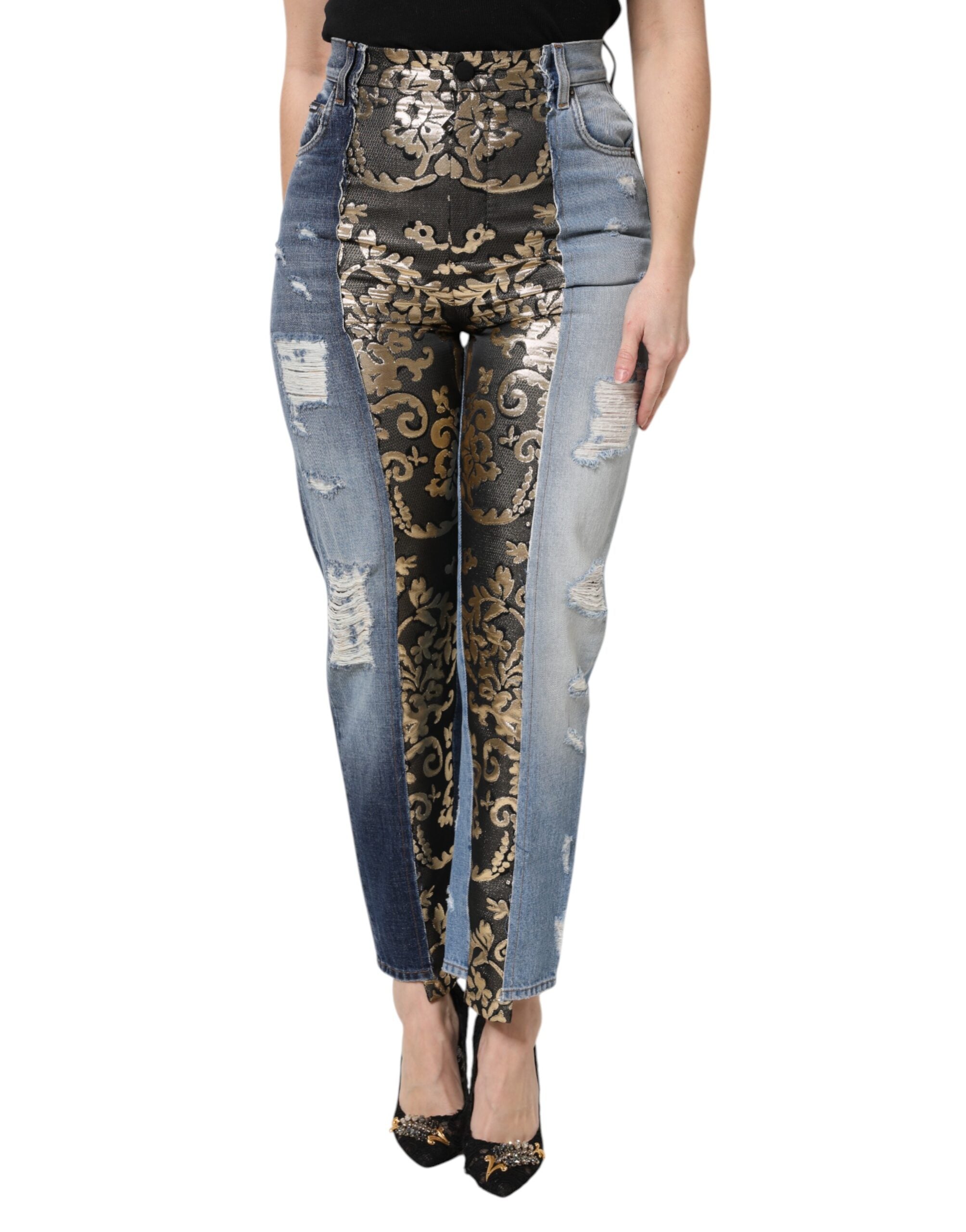 Dolce &amp; Gabbana Mehrfarbige Patchwork-Jeans mit hoher Taille