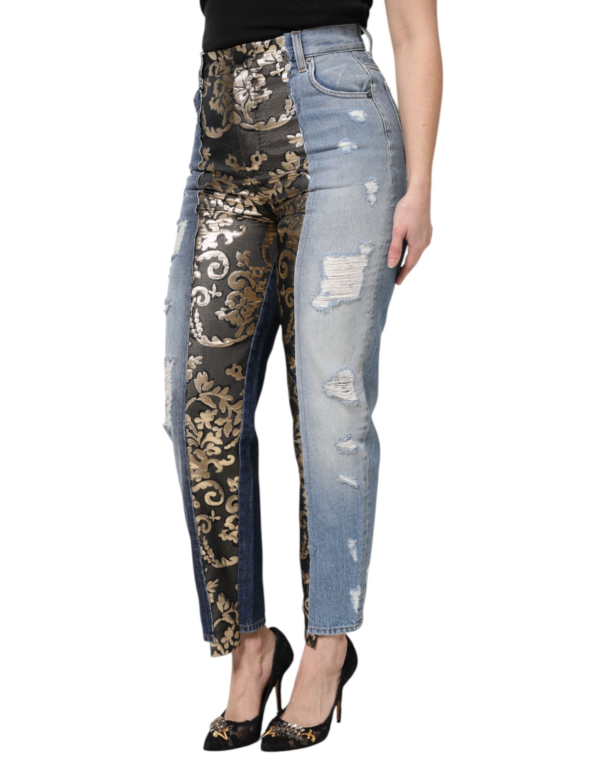 Dolce &amp; Gabbana Mehrfarbige Patchwork-Jeans mit hoher Taille