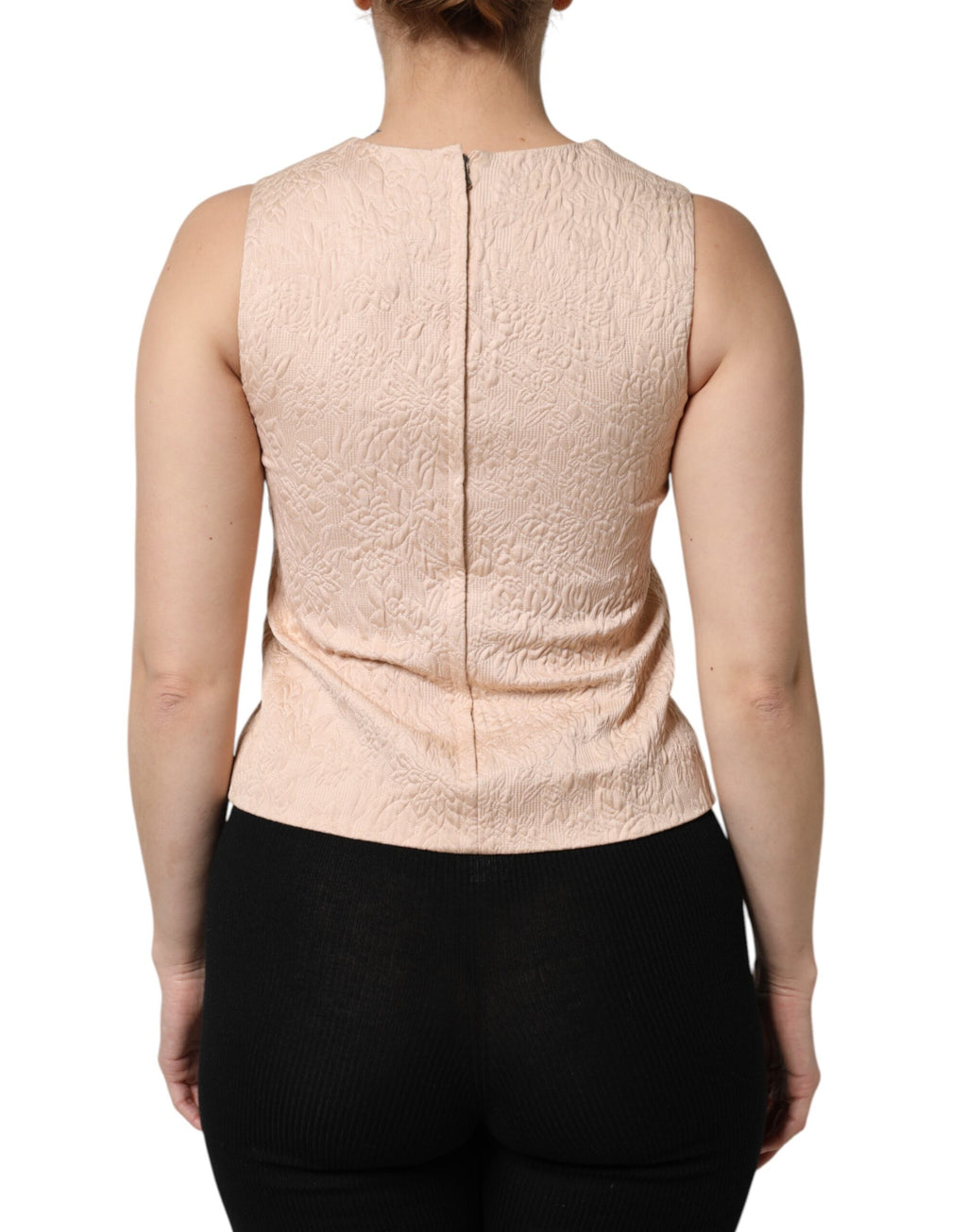 Dolce & Gabbana Beige Floral Embroidery Sleeveless Tank Top