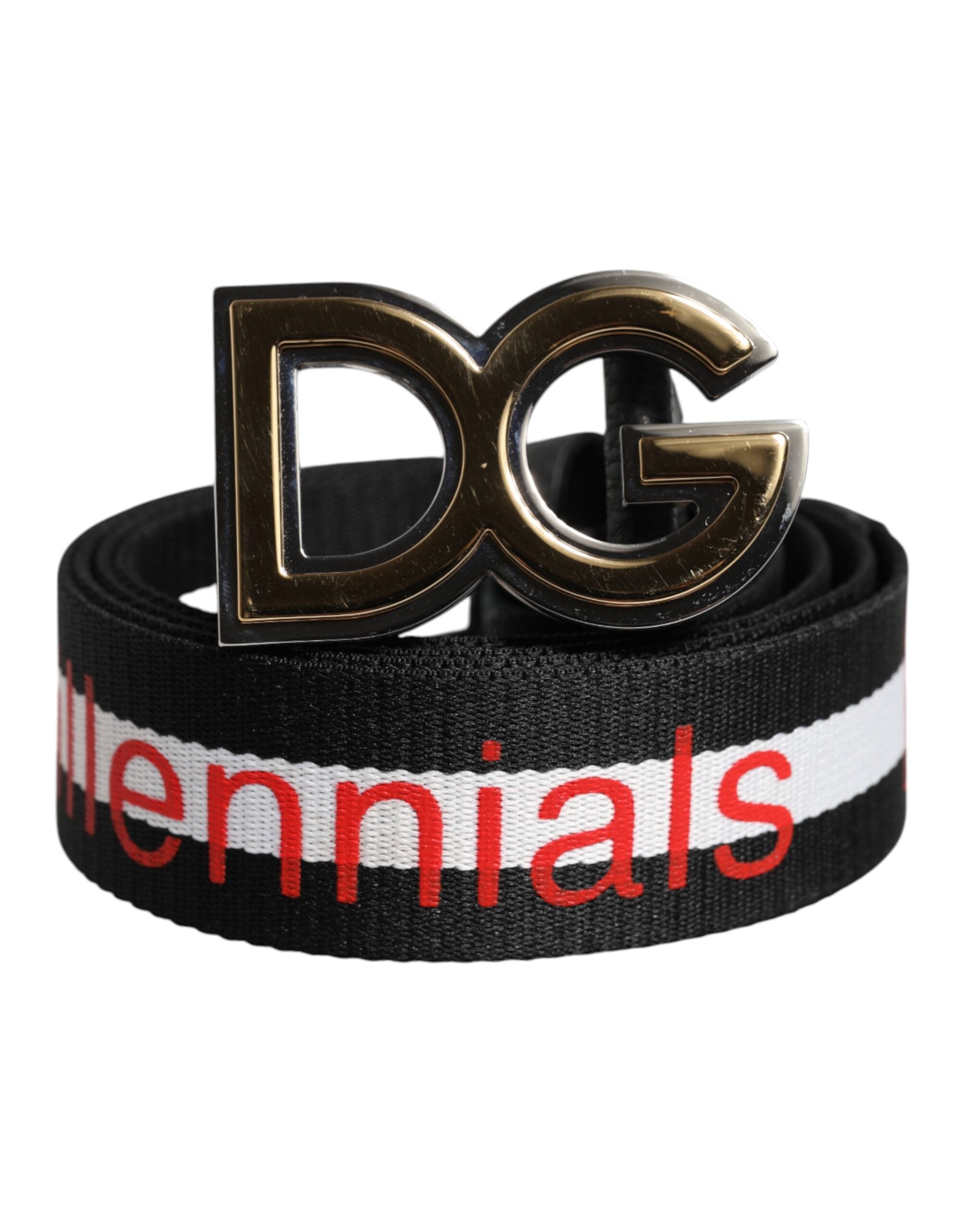 Dolce &amp; Gabbana – Schwarzer Baumwollgürtel mit DG-Schnalle und Logo-Print