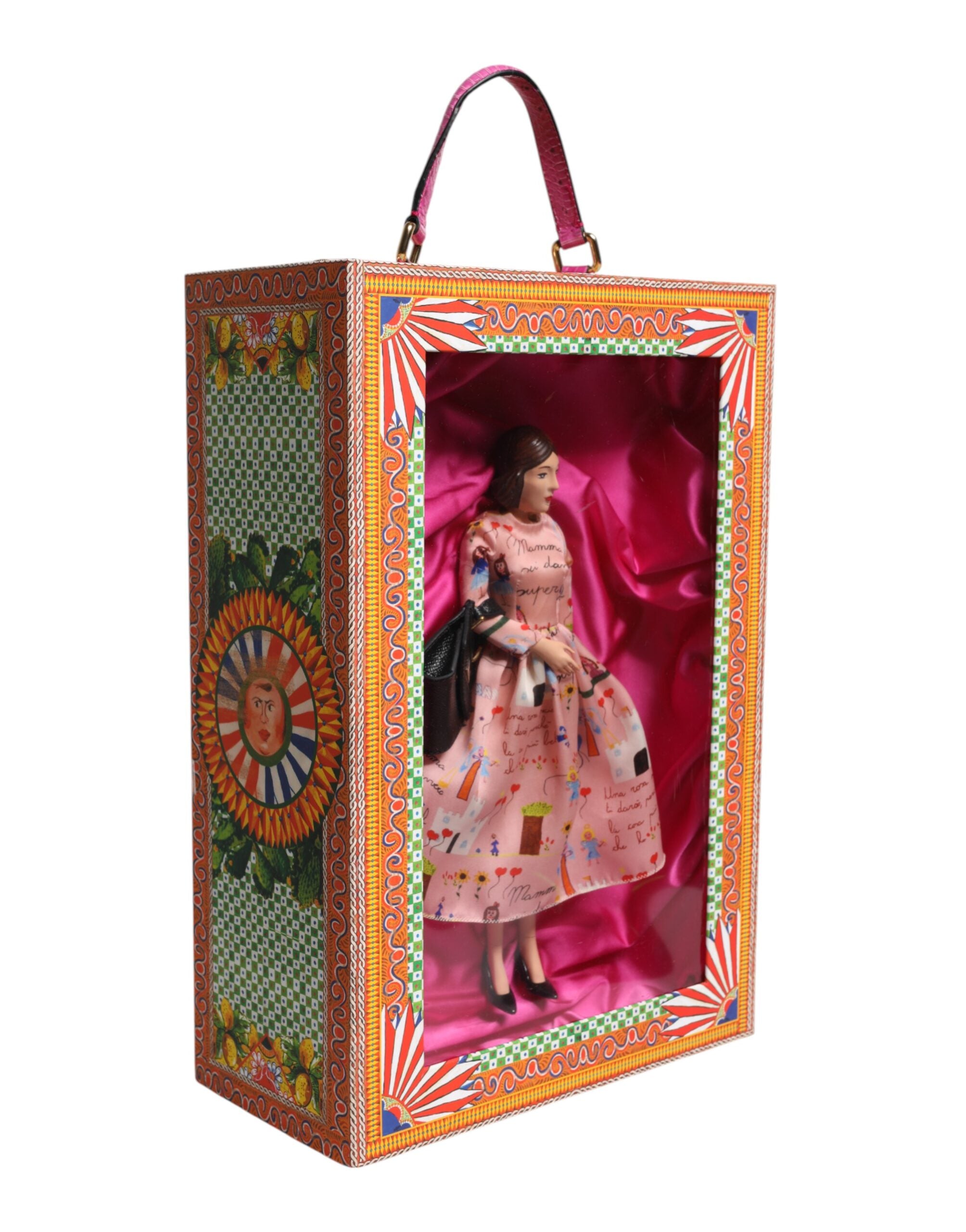 Dolce &amp; Gabbana Rosa Kleid Keramik Porzellan Mode Leder Sicily Dolls