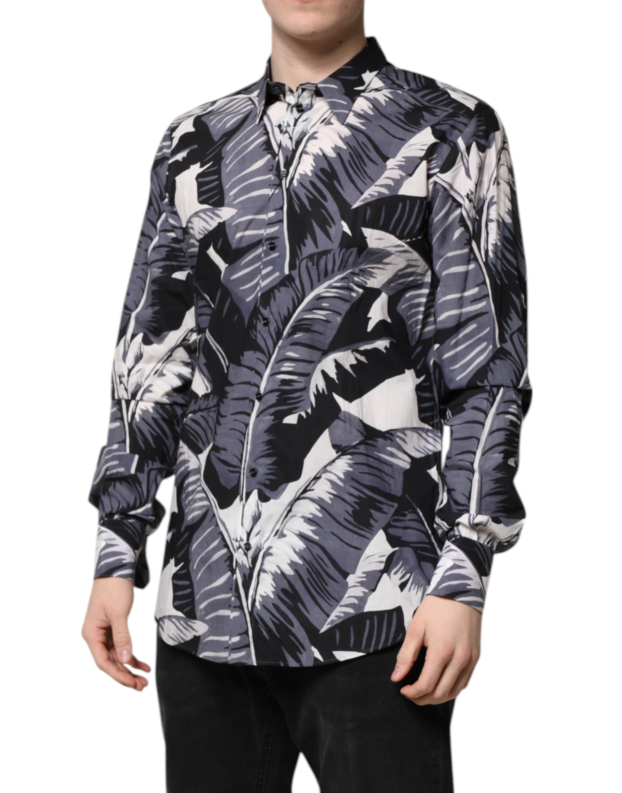 Dolce &amp; Gabbana Mehrfarbiges GOLD-Baumwollhemd mit Bananenblatt-Print