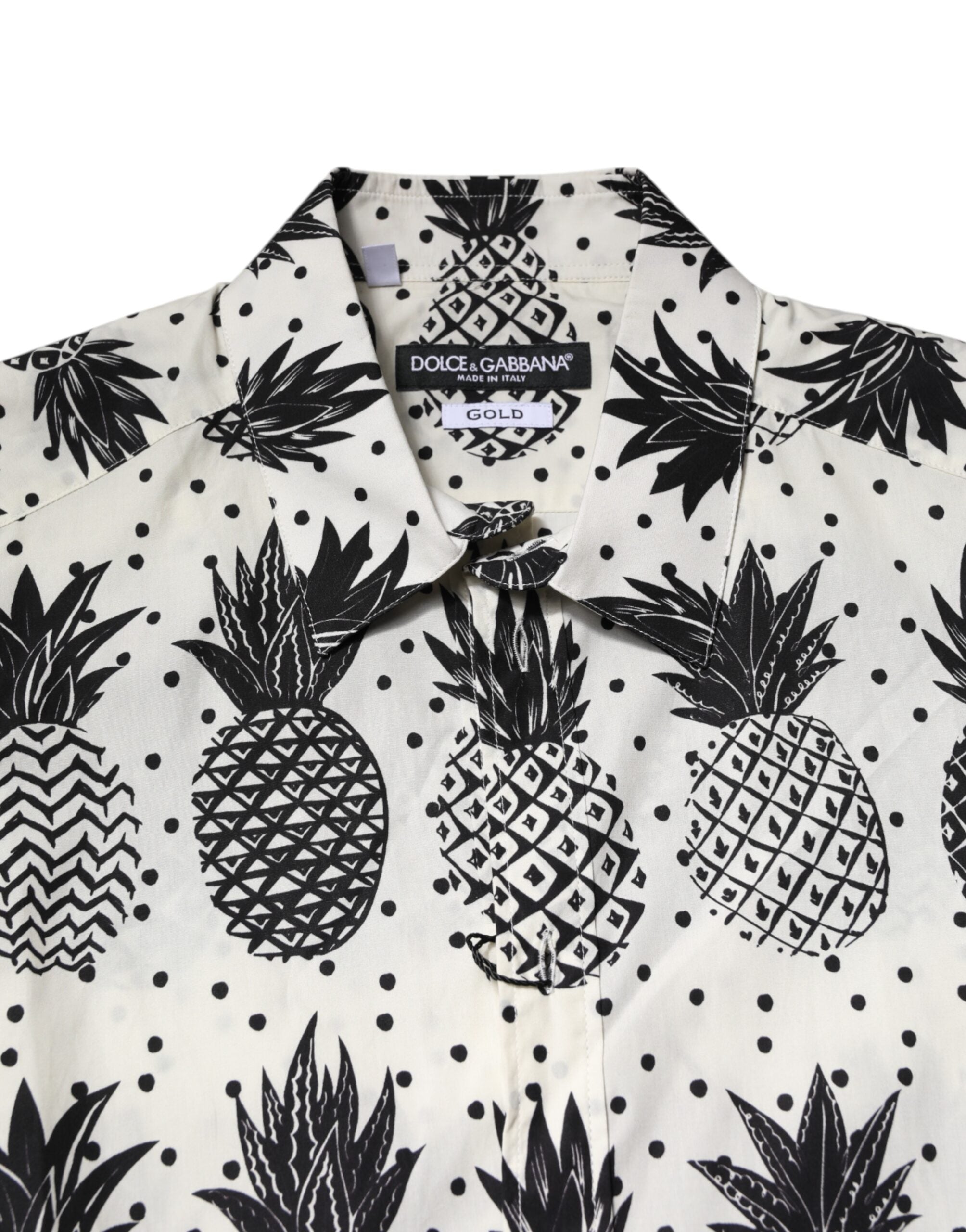 Dolce & Gabbana White Pineapple Print Long Sleeve GOLD Shirt