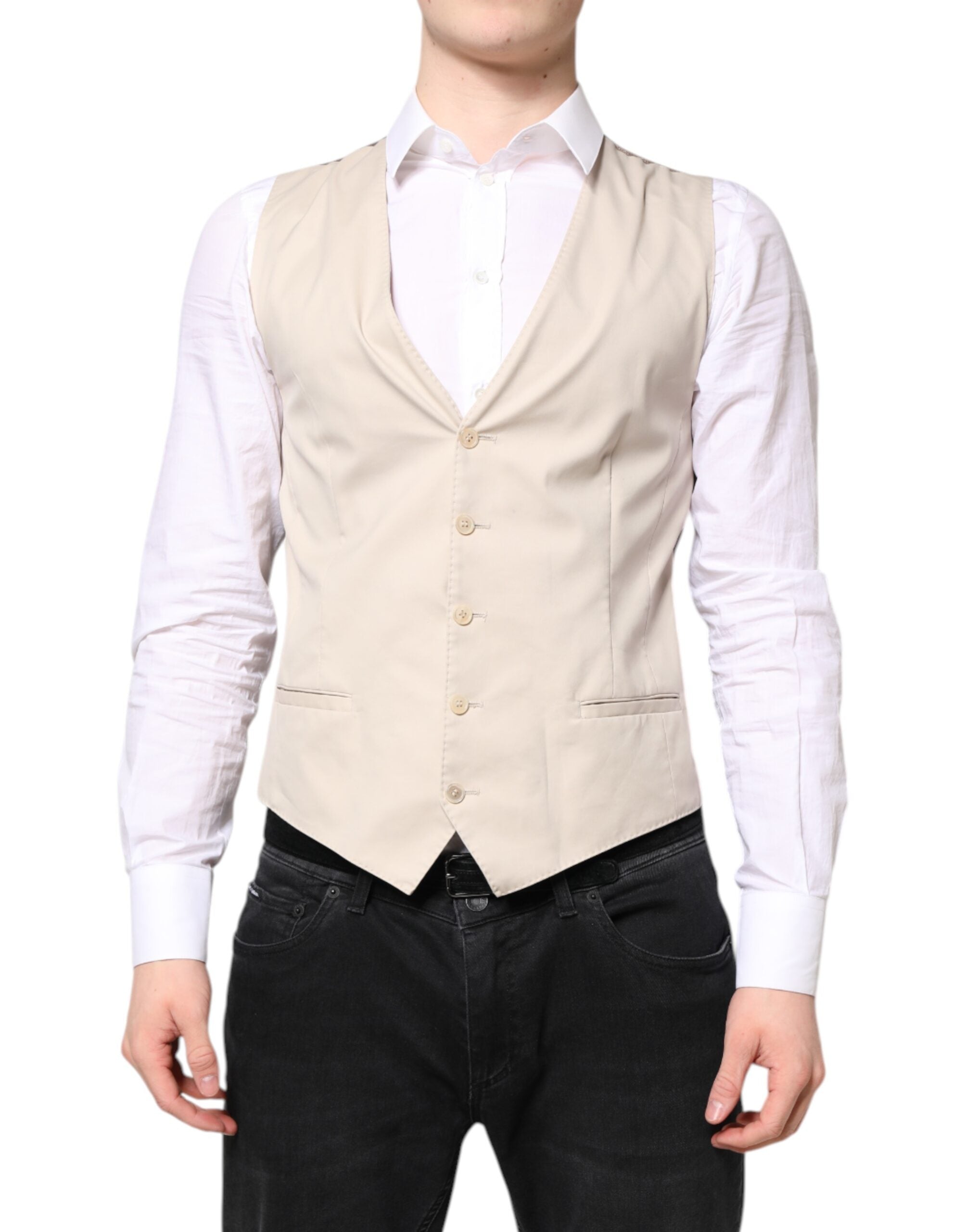 Dolce &amp; Gabbana Beige Grau Kleid Männer Formale Weste Weste