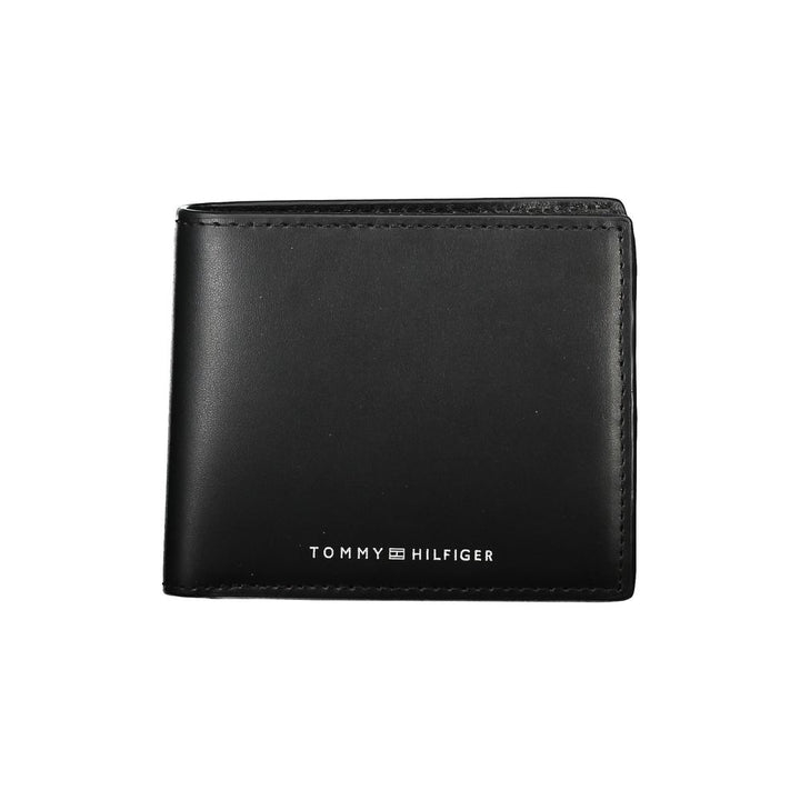 Tommy Hilfiger – Elegante, zweifach gefaltete Herrenbrieftasche aus schwarzem Leder