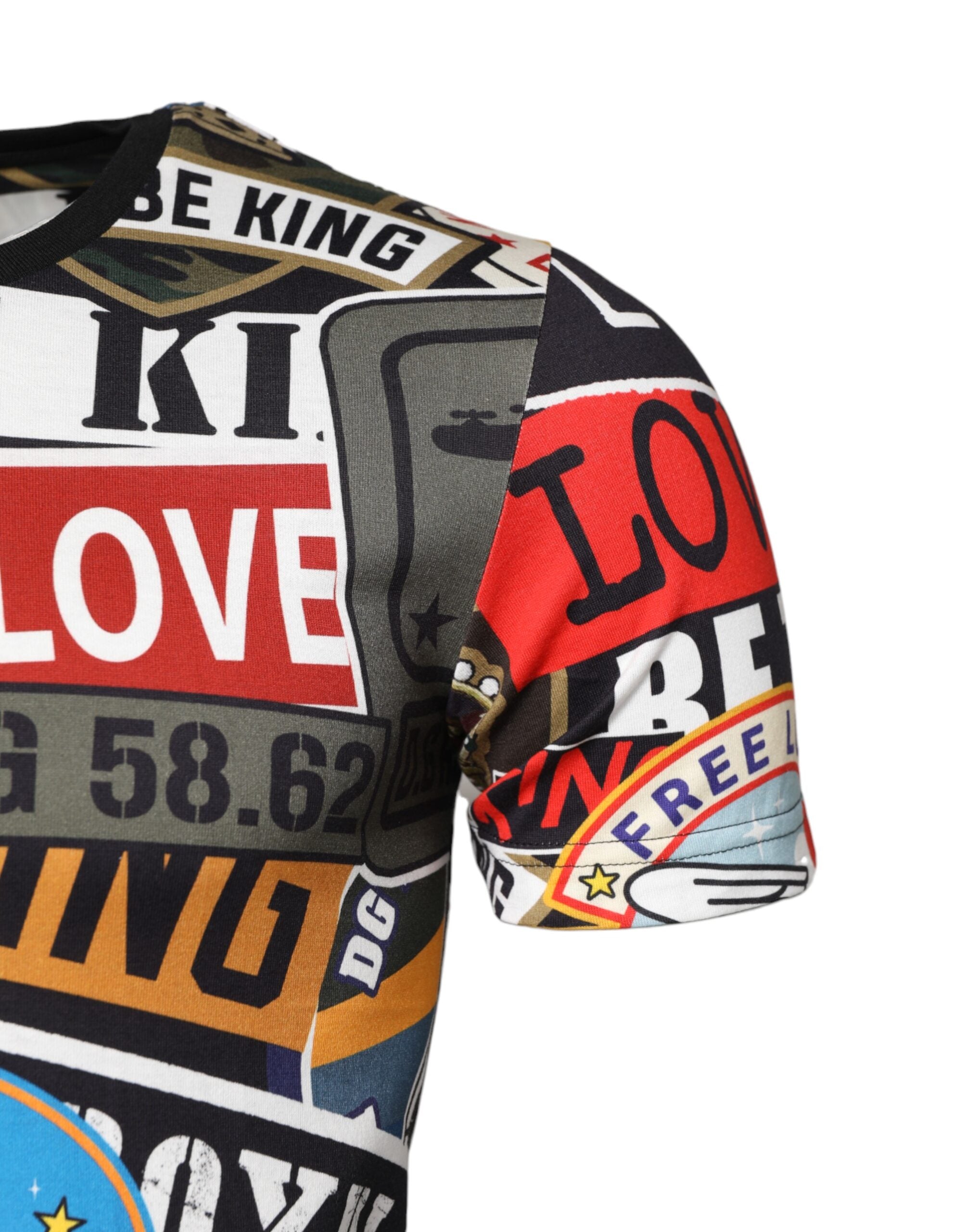 Dolce &amp; Gabbana Mehrfarbiges Patchwork-T-Shirt aus Baumwolle mit Rundhalsausschnitt