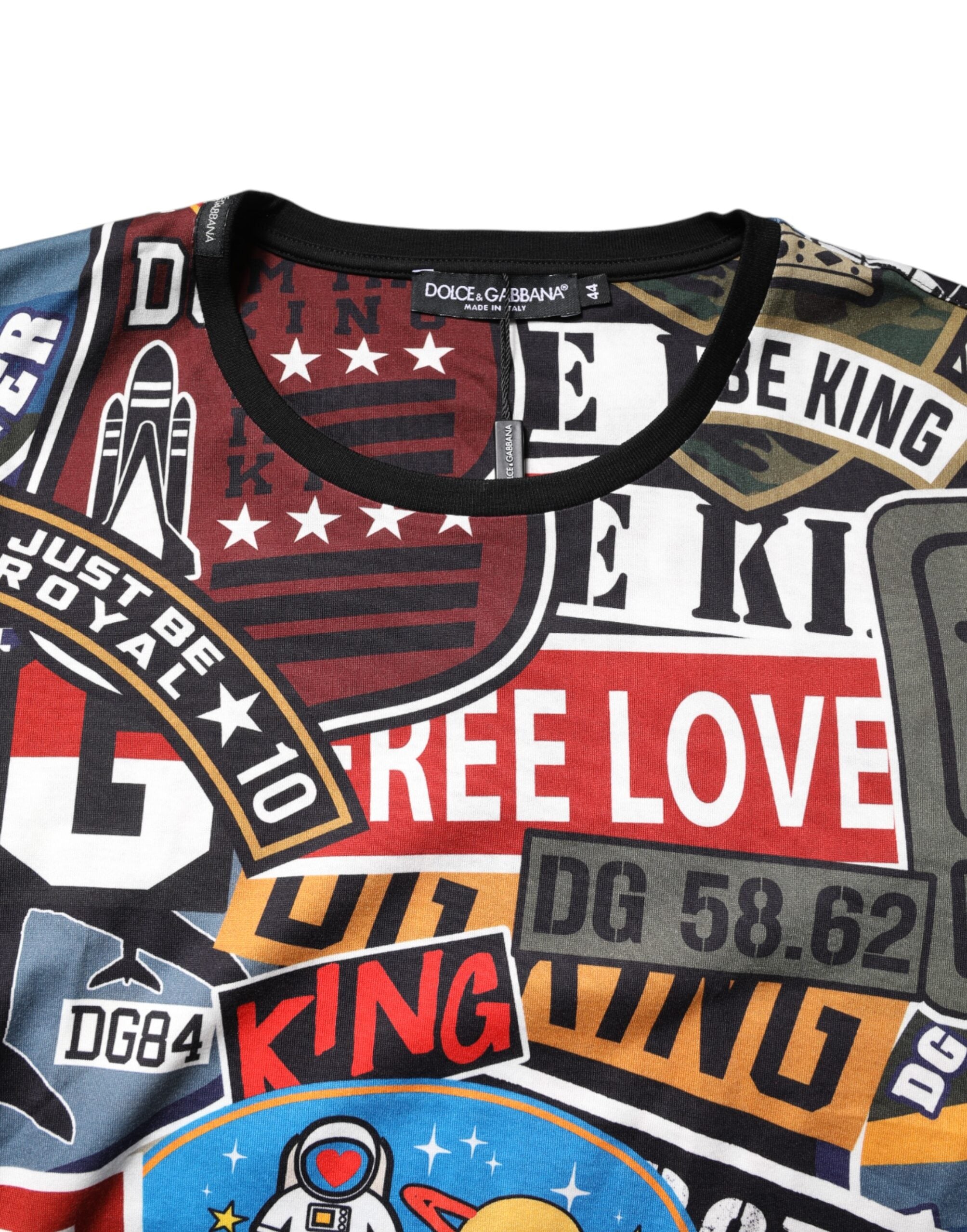 Dolce &amp; Gabbana Mehrfarbiges Patchwork-T-Shirt aus Baumwolle mit Rundhalsausschnitt