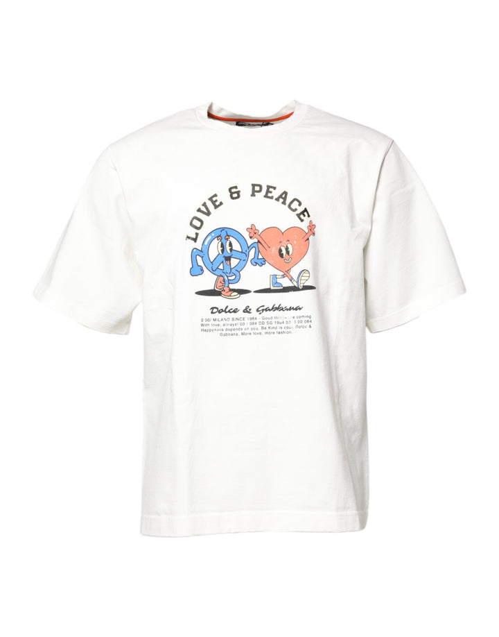 Dolce &amp; Gabbana Weißes T-Shirt mit Rundhalsausschnitt und LOVE &amp; PEACE-Print