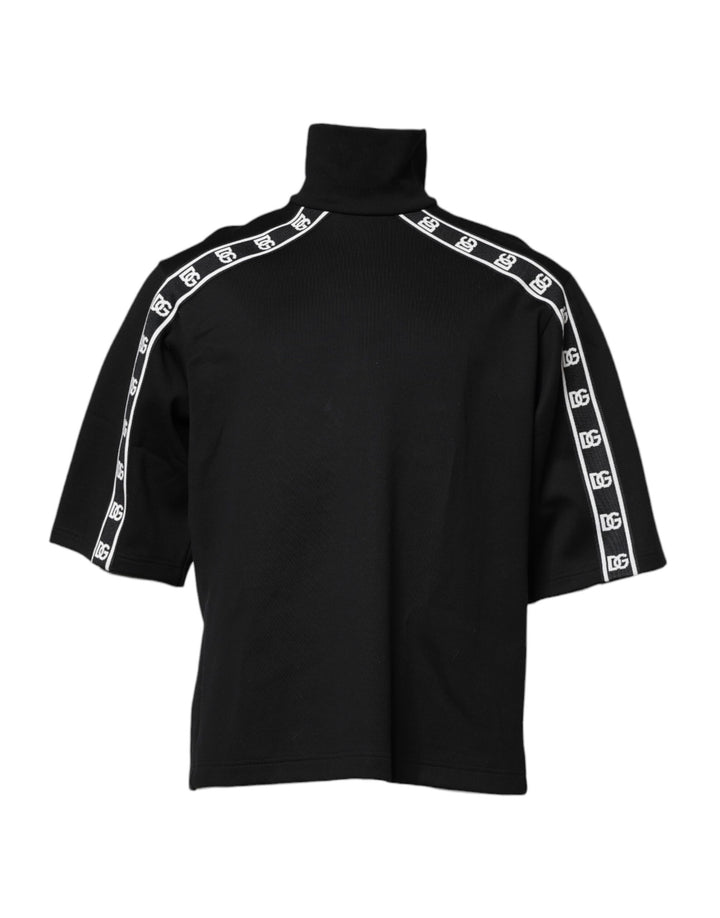 Dolce &amp; Gabbana – Rollkragen-T-Shirt aus schwarzer Baumwolle mit DG-Print