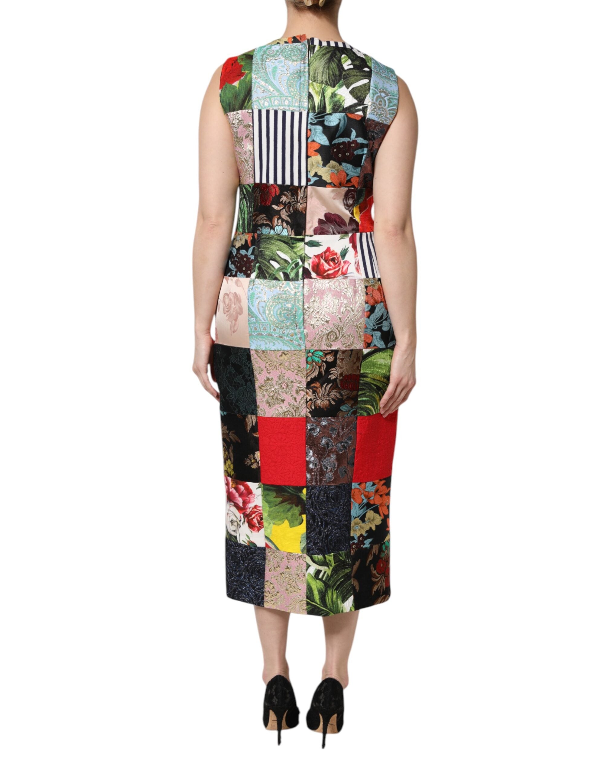 Dolce &amp; Gabbana Mehrfarbiges ärmelloses Patchwork-Etuikleid