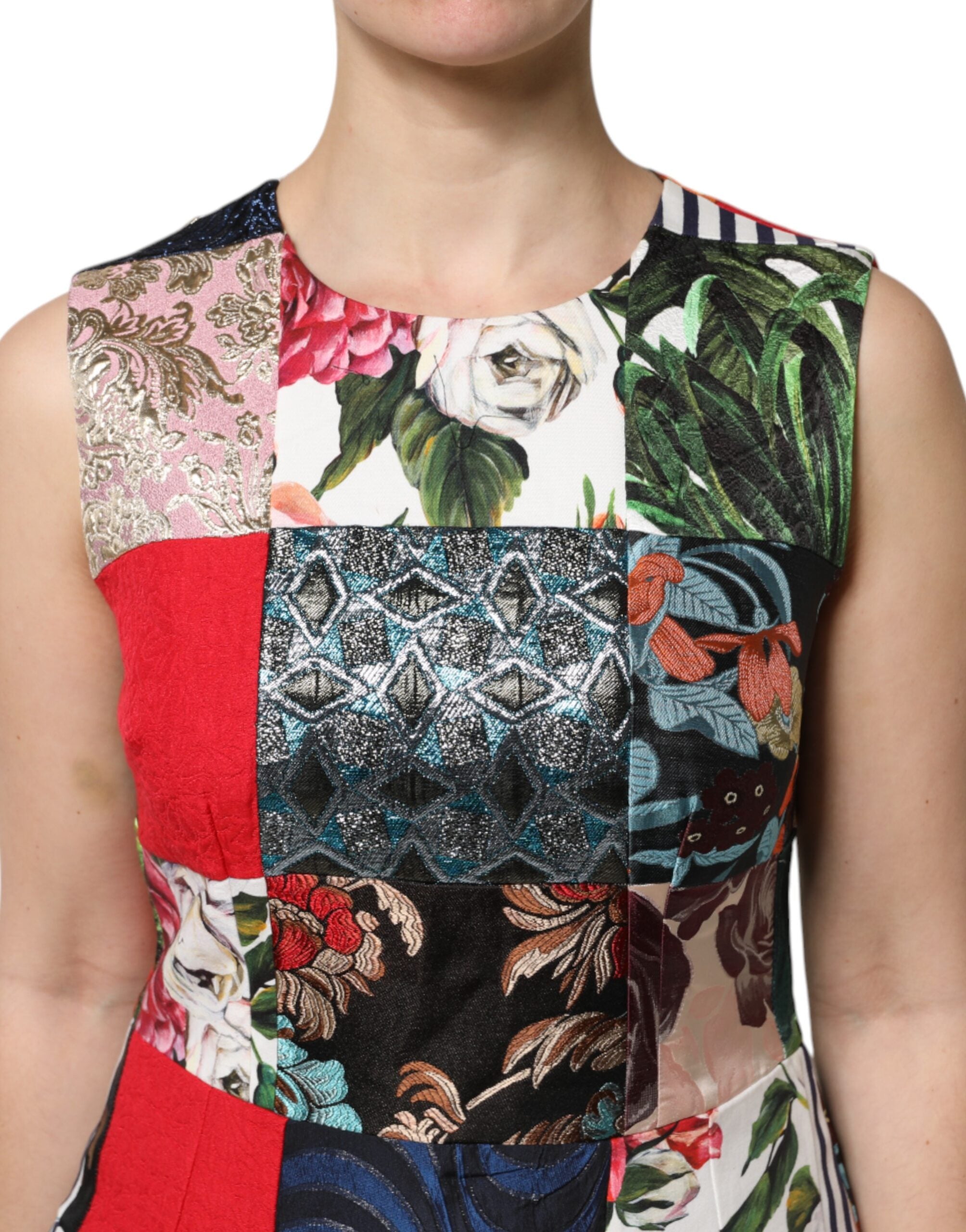 Dolce &amp; Gabbana Mehrfarbiges ärmelloses Patchwork-Etuikleid