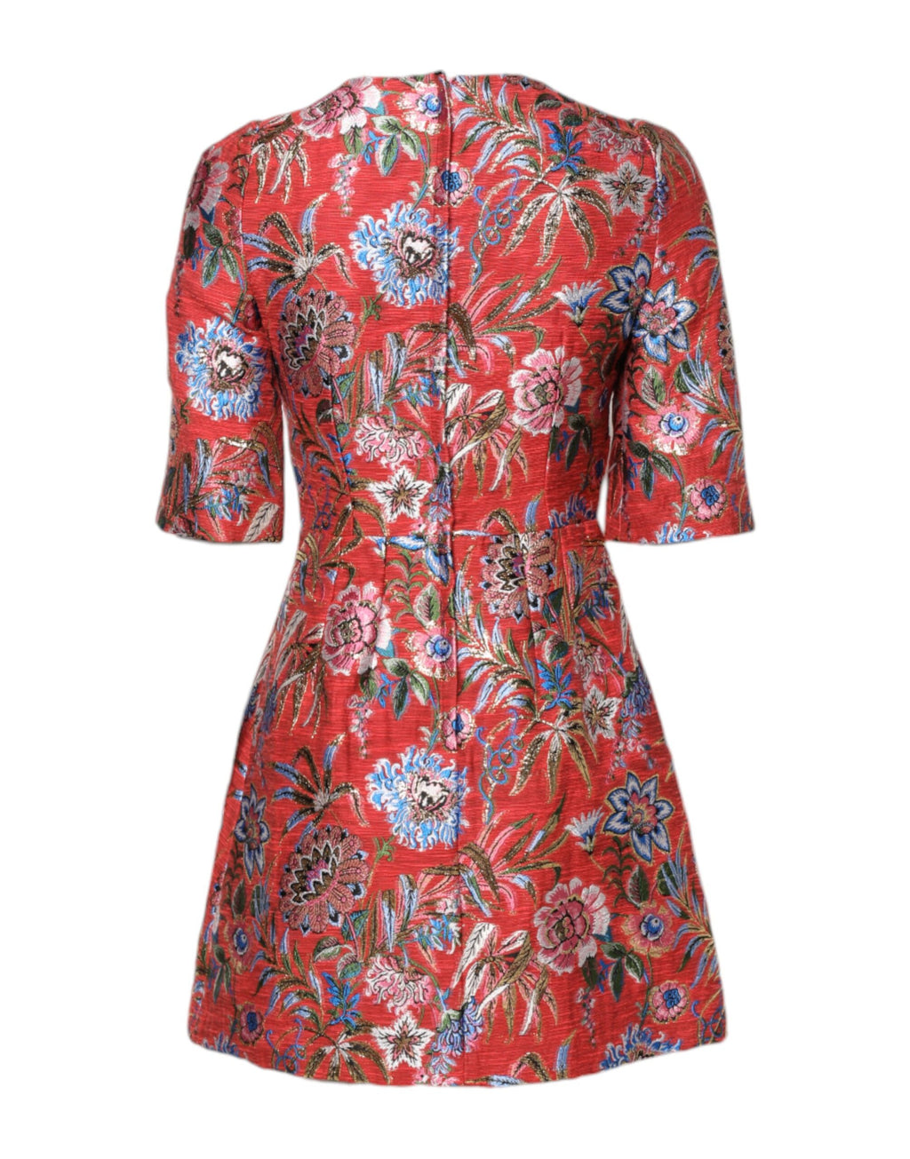 Dolce &amp; Gabbana – Rotes Jacquard-Minikleid in A-Linie mit Blumenmuster