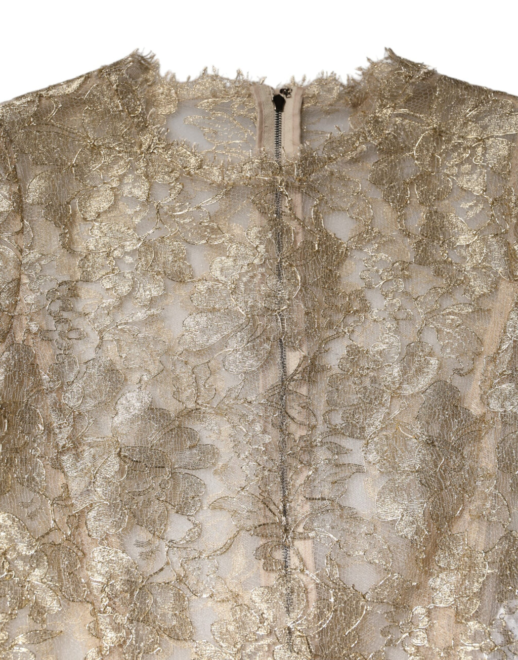 Dolce &amp; Gabbana – Figurbetontes Kleid mit langen Ärmeln und Blumenspitze in Gold