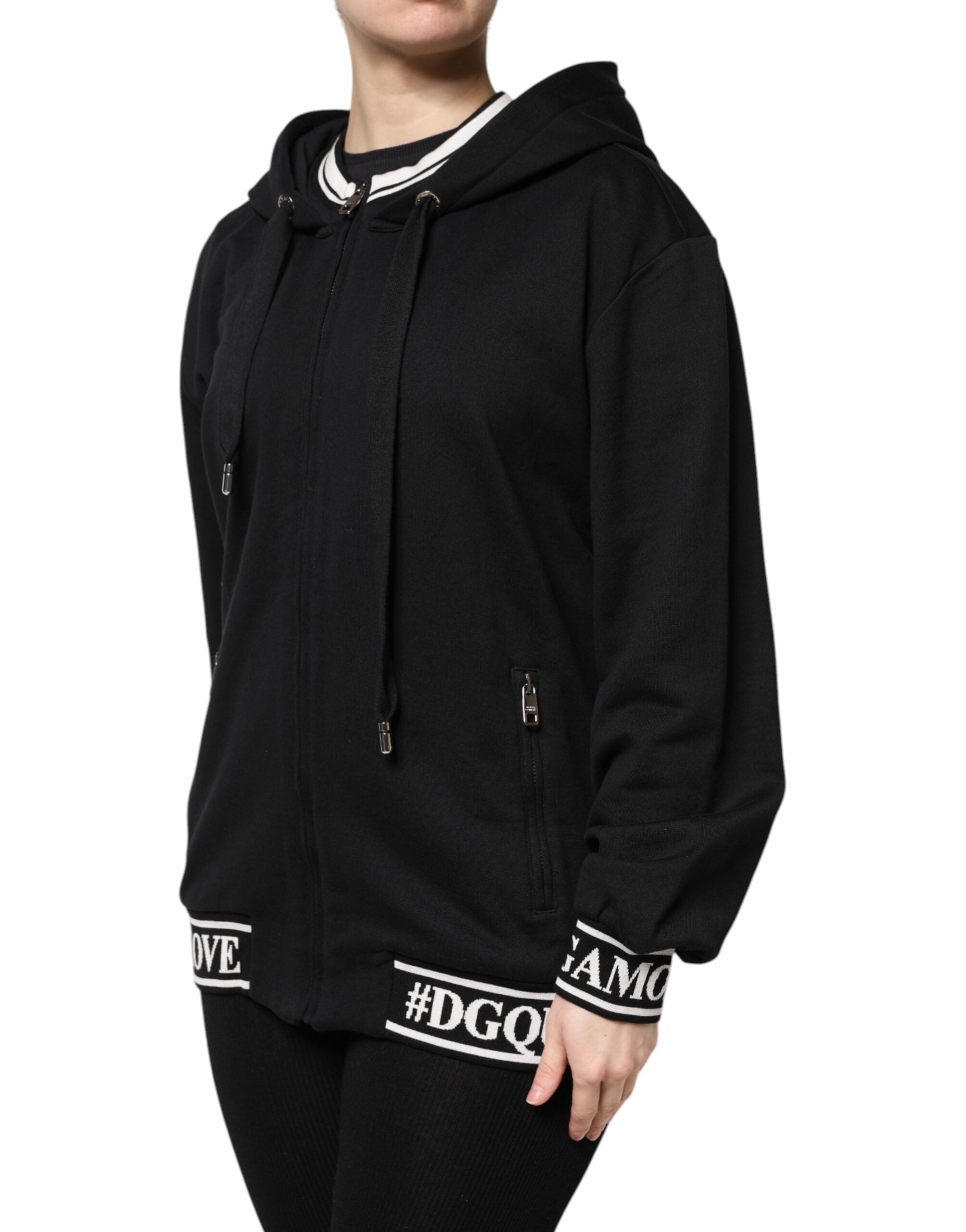 Dolce & Gabbana Black Cotton Hooded Full Zip Sweatshirt Sweater