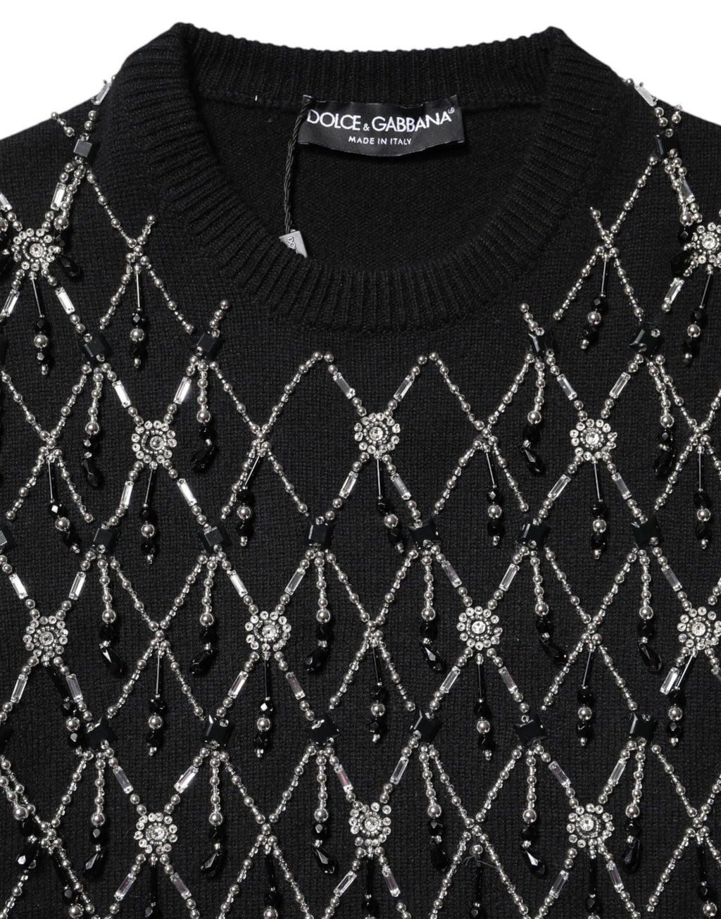 Dolce &amp; Gabbana – Schwarzes, langärmliges Oberteil aus Kaschmir mit Verzierung