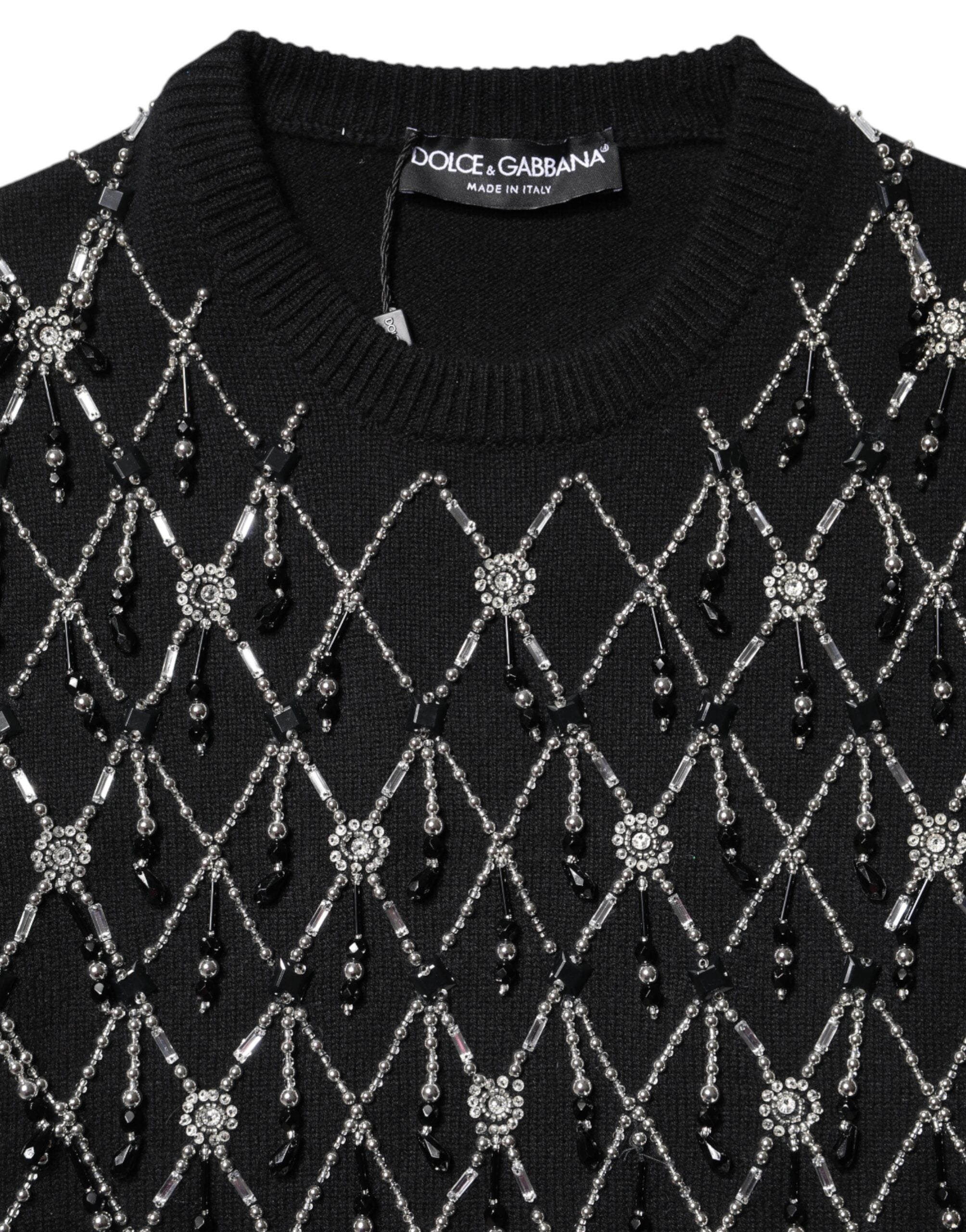 Dolce &amp; Gabbana – Schwarzes, langärmliges Oberteil aus Kaschmir mit Verzierung