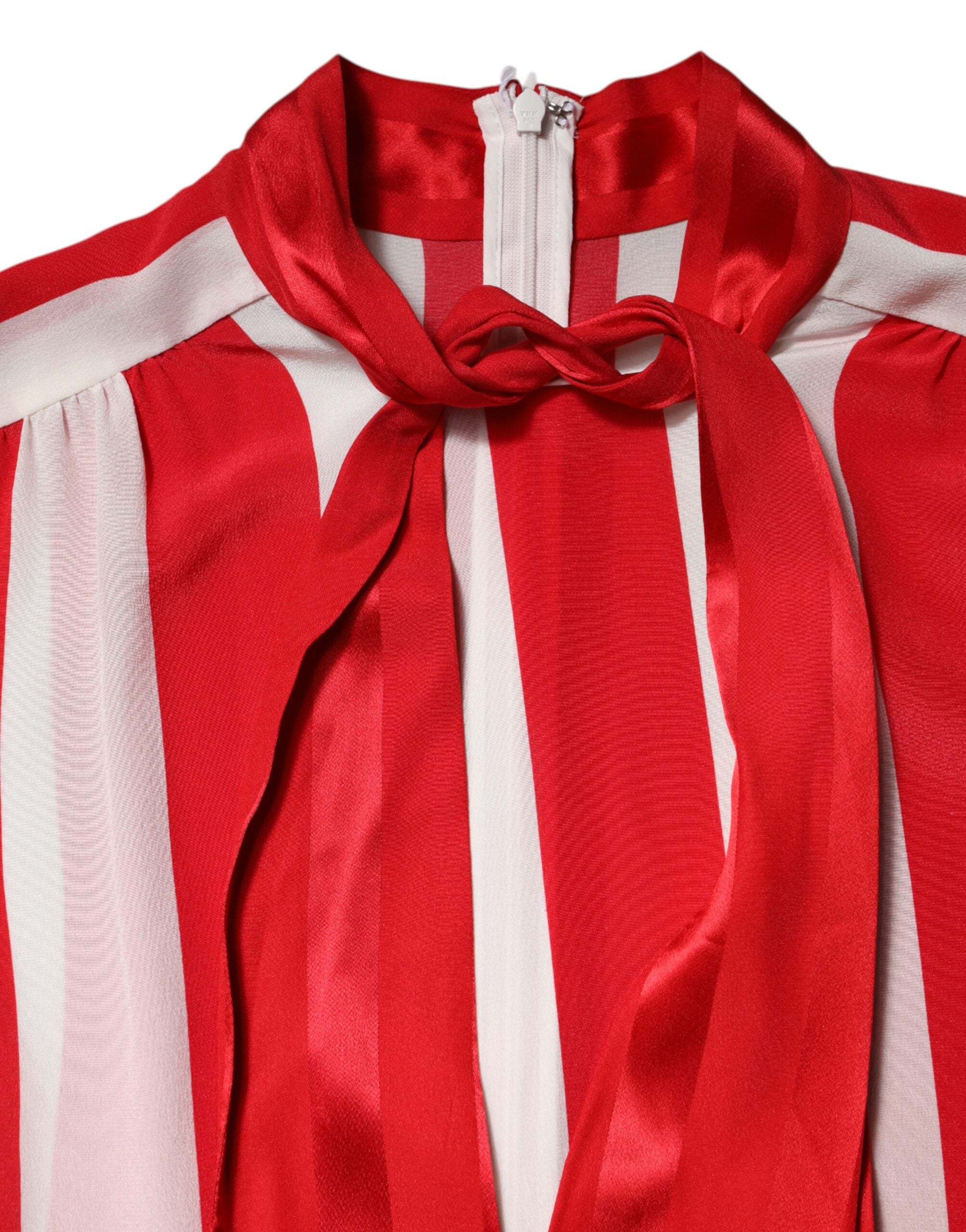 Dolce &amp; Gabbana – Blusentop mit Ascot-Kragen und roten und weißen Streifen