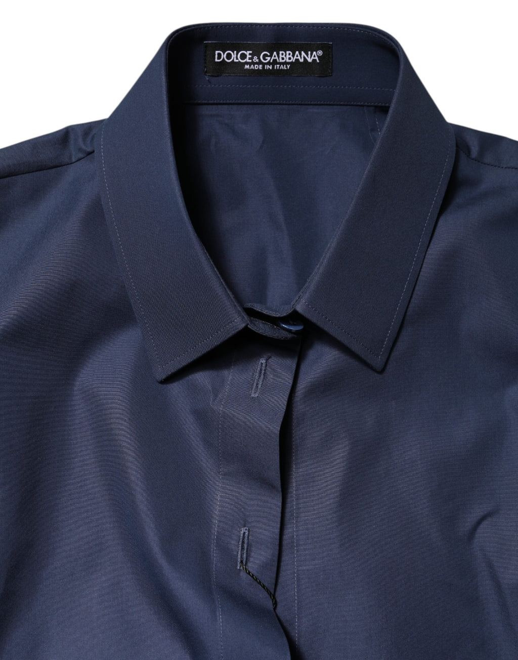 Dolce &amp; Gabbana – Kurzärmliges Button-Down-Oberteil aus blauer Baumwolle