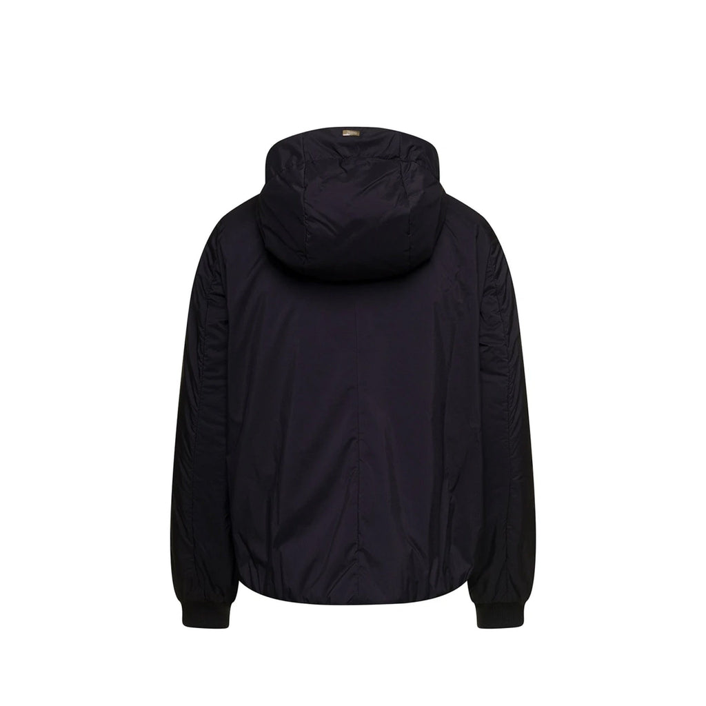 Herno Matt Black Hooded Bomber Jacket – Siebentaschen