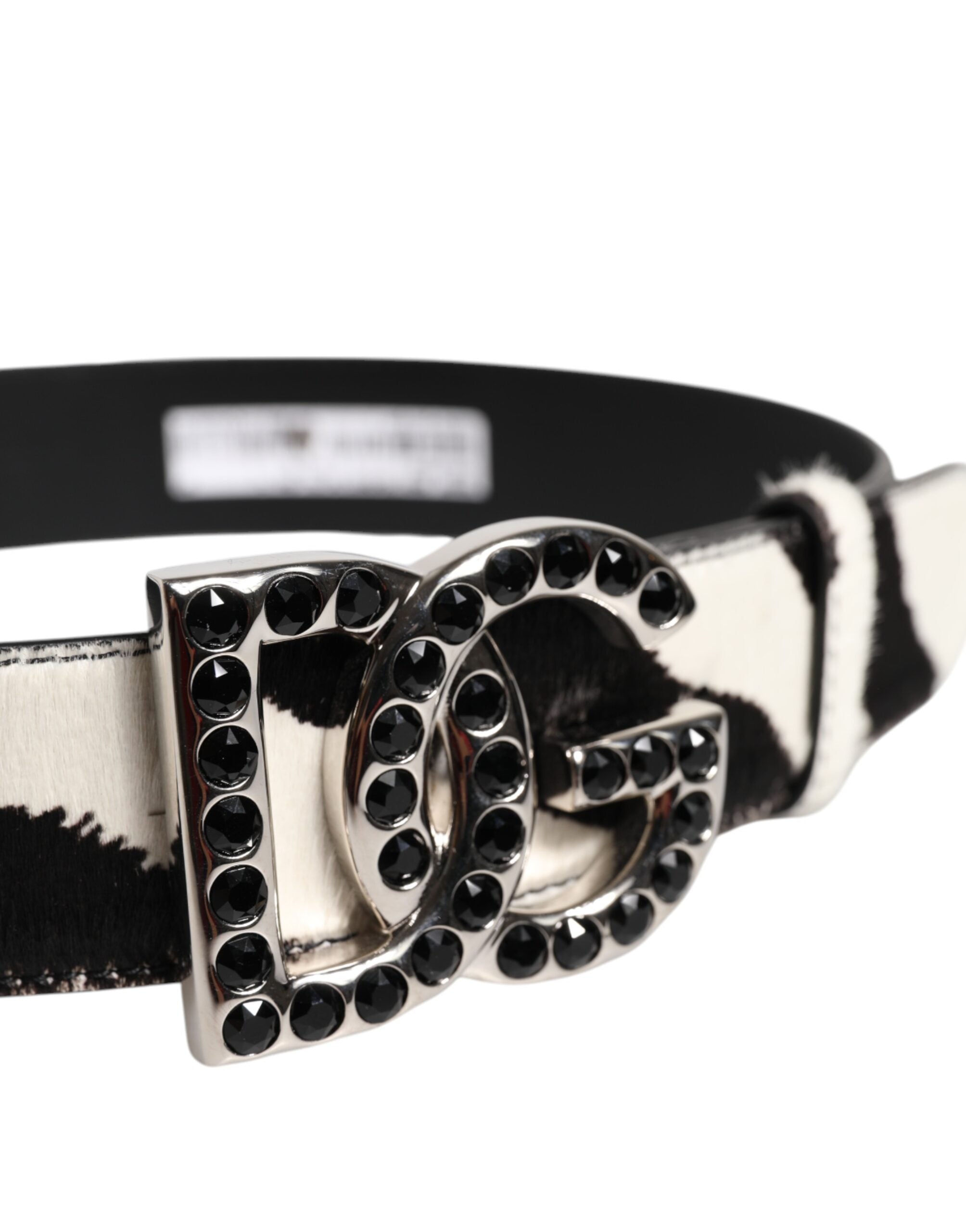 Dolce &amp; Gabbana Weiß-Schwarzer Ledergürtel mit Zebra-DG-Kristallschnalle