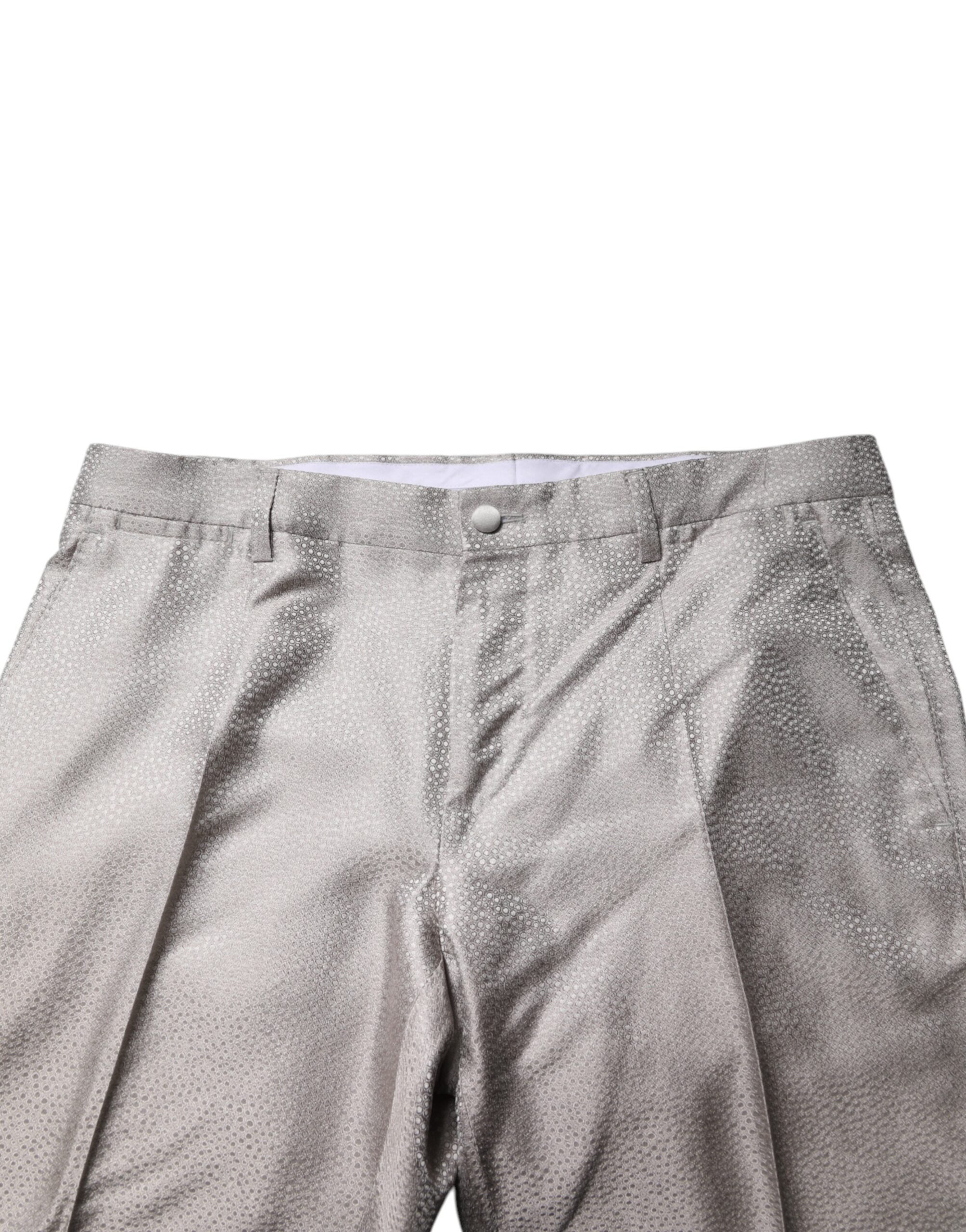 Dolce &amp; Gabbana Hellgrauer, gepunkteter 2-teiliger Anzug aus Jacquard-Seide