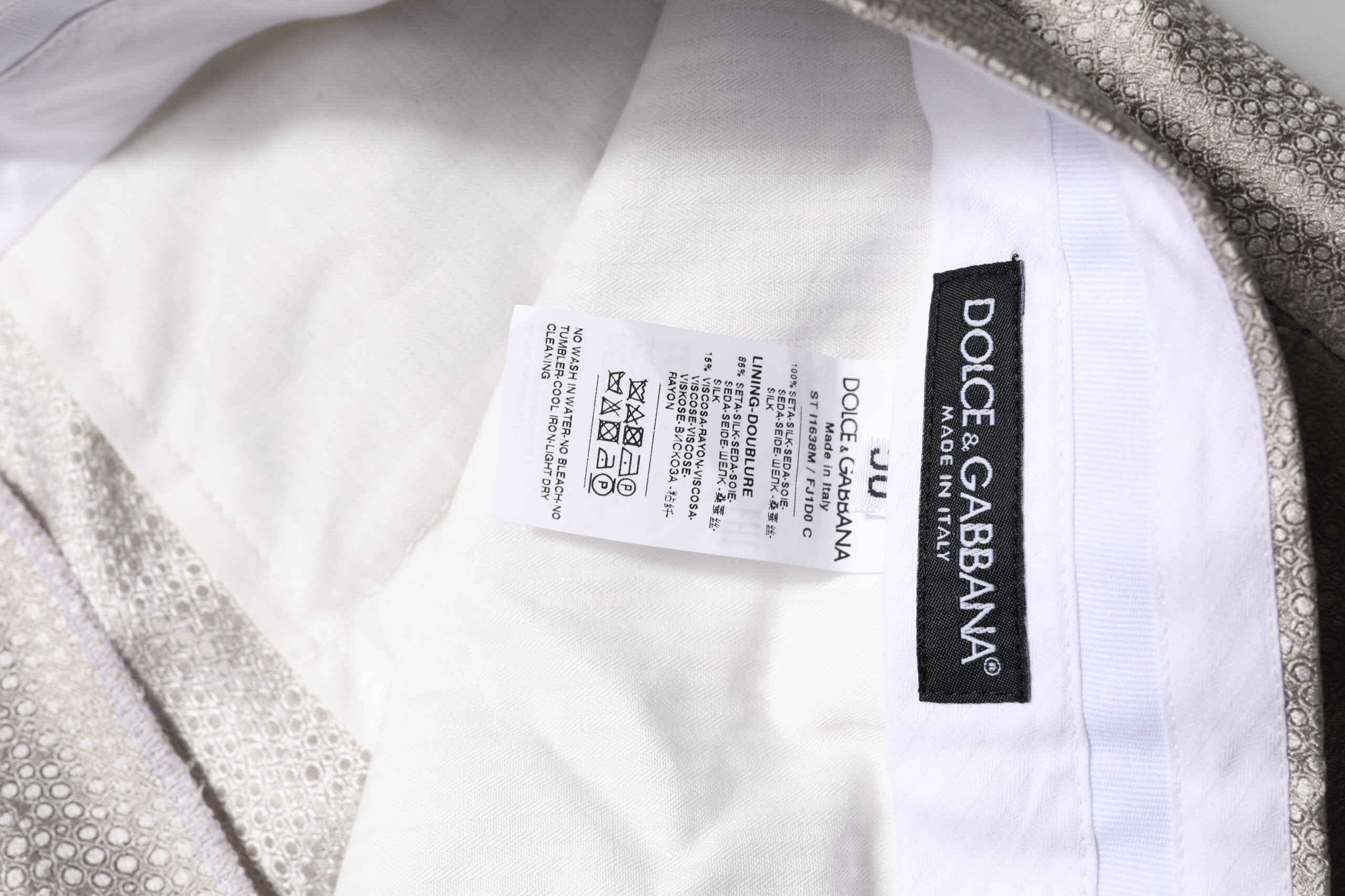 Dolce &amp; Gabbana Hellgrauer, gepunkteter 2-teiliger Anzug aus Jacquard-Seide