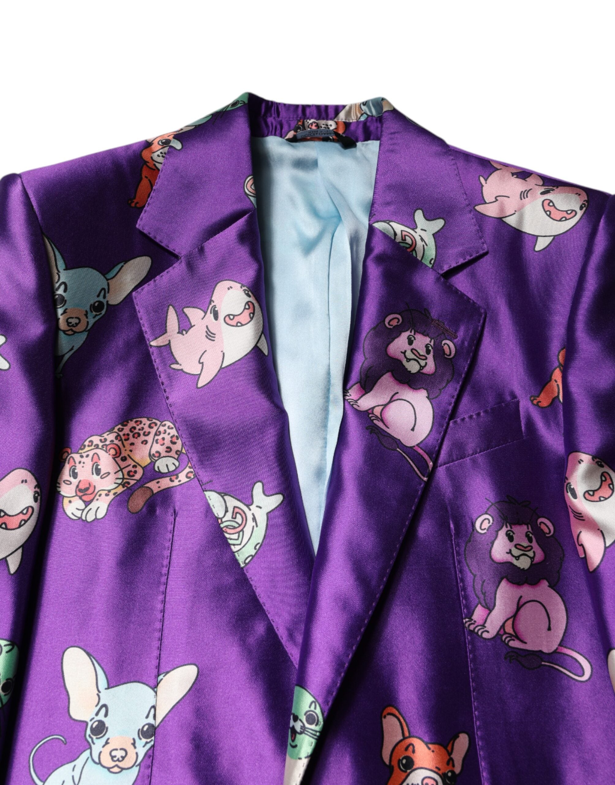Dolce &amp; Gabbana – Lilafarbener 3-teiliger Seidenanzug mit Animalprint