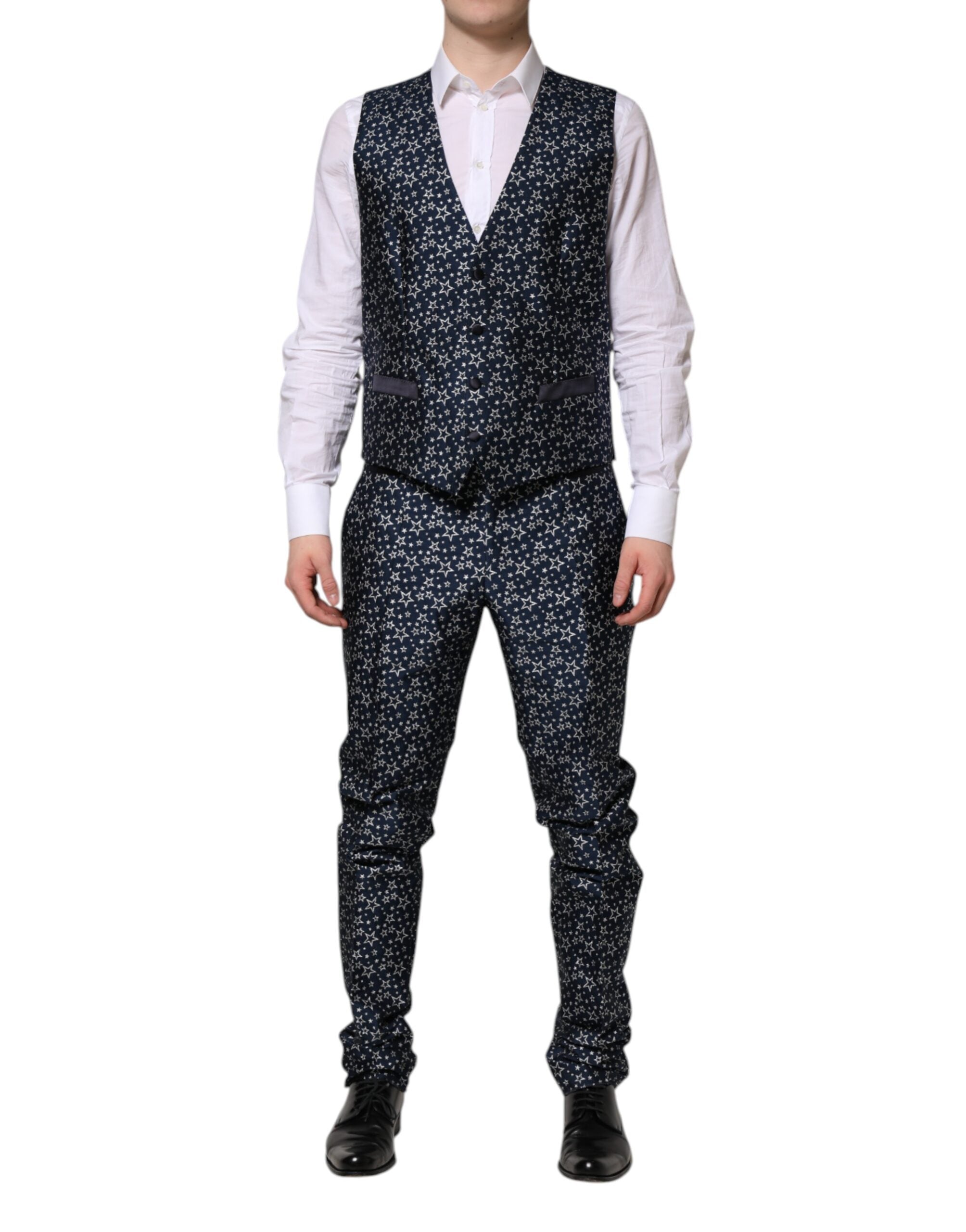 Dolce &amp; Gabbana Blauer MARTINI Star Jacquard 3-teiliger Anzug