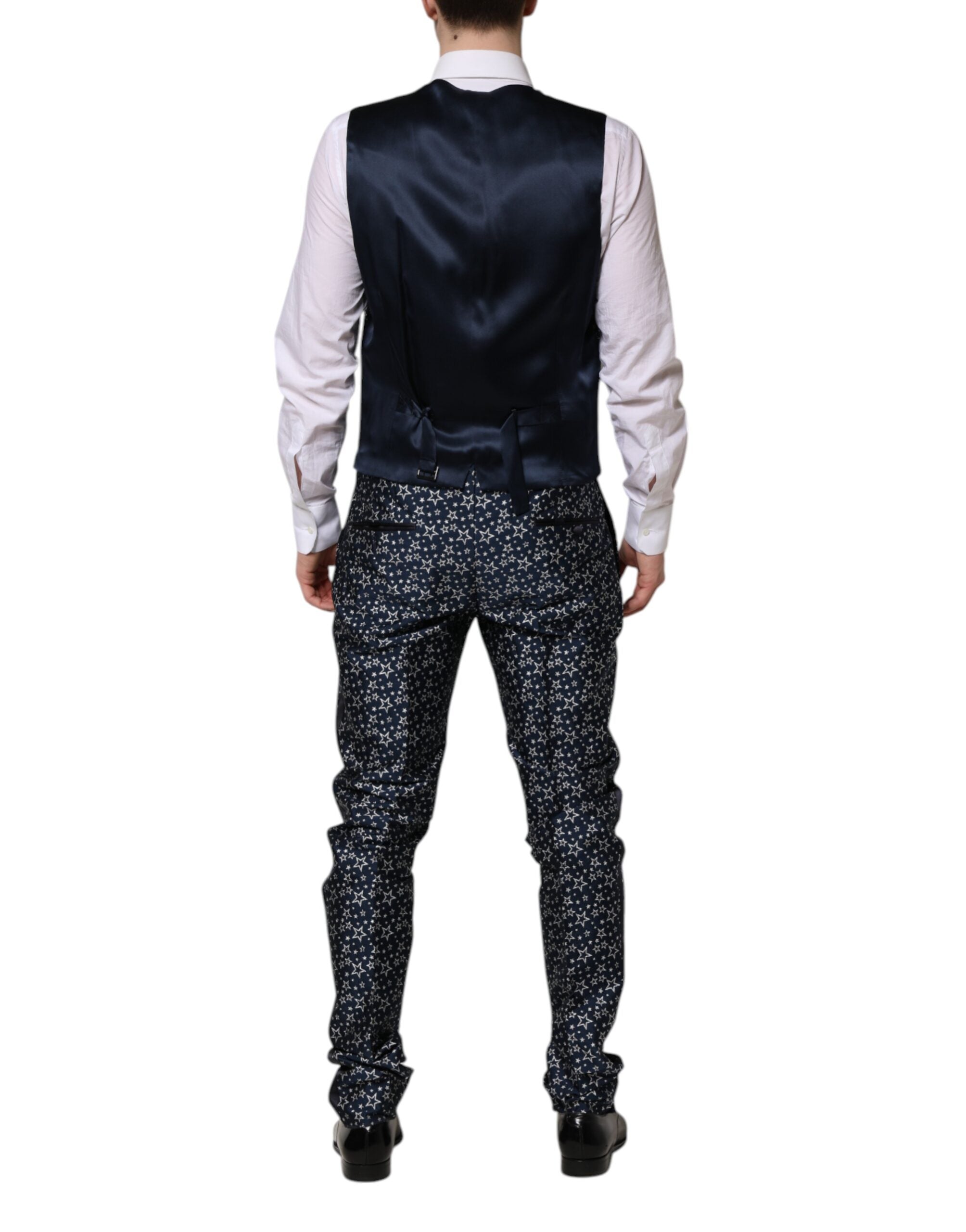 Dolce &amp; Gabbana Blauer MARTINI Star Jacquard 3-teiliger Anzug