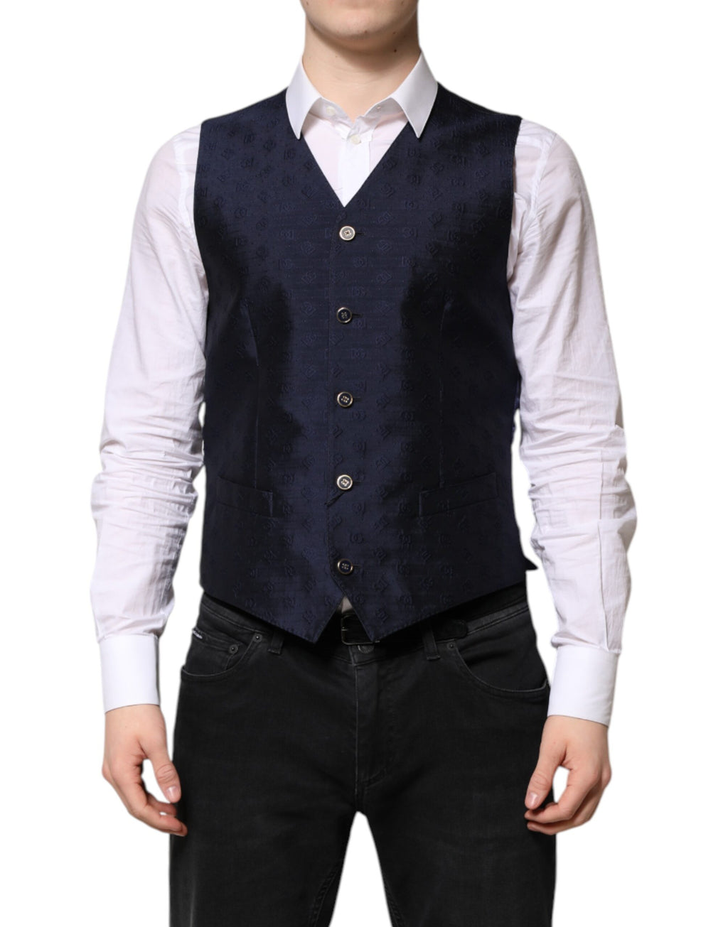 Dolce &amp; Gabbana Dunkelblaue Weste aus Wolle mit Logo für formelle Herren