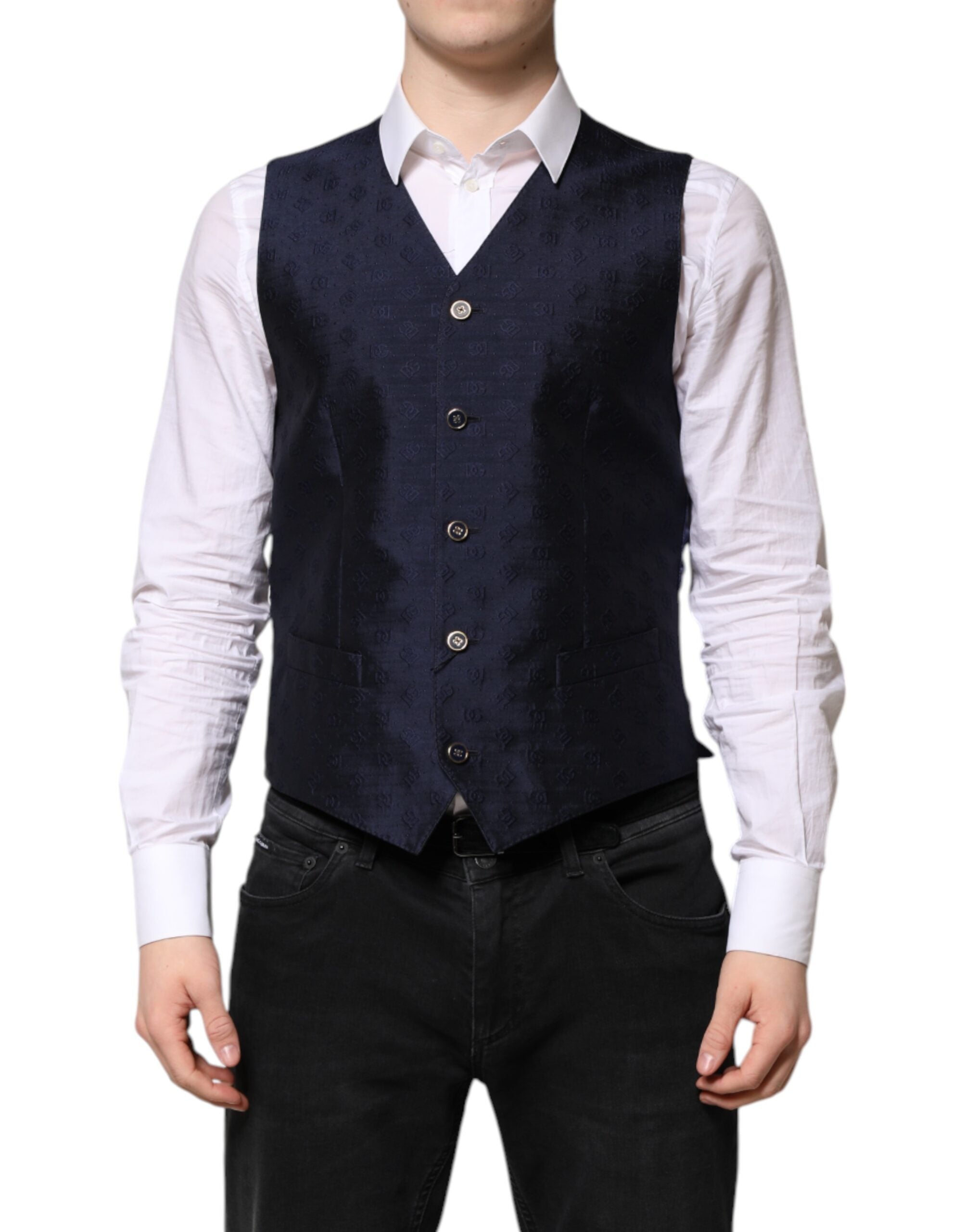 Dolce &amp; Gabbana Dunkelblaue Weste aus Wolle mit Logo für formelle Herren