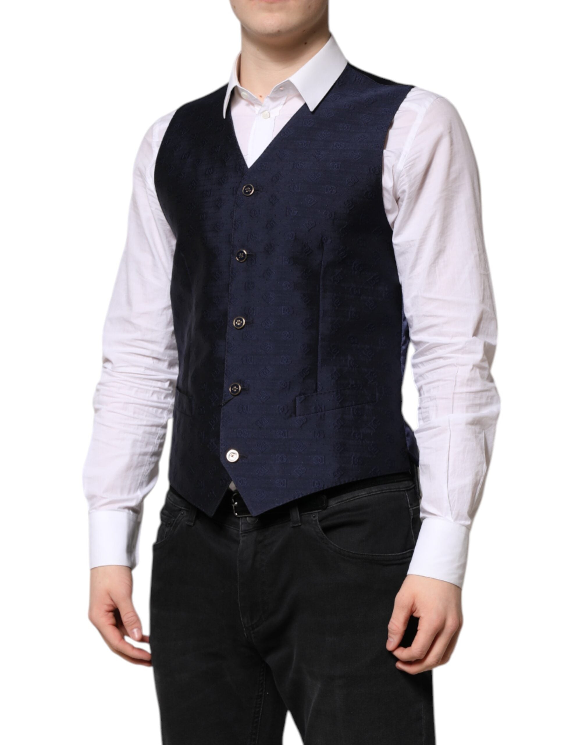 Dolce &amp; Gabbana Dunkelblaue Weste aus Wolle mit Logo für formelle Herren