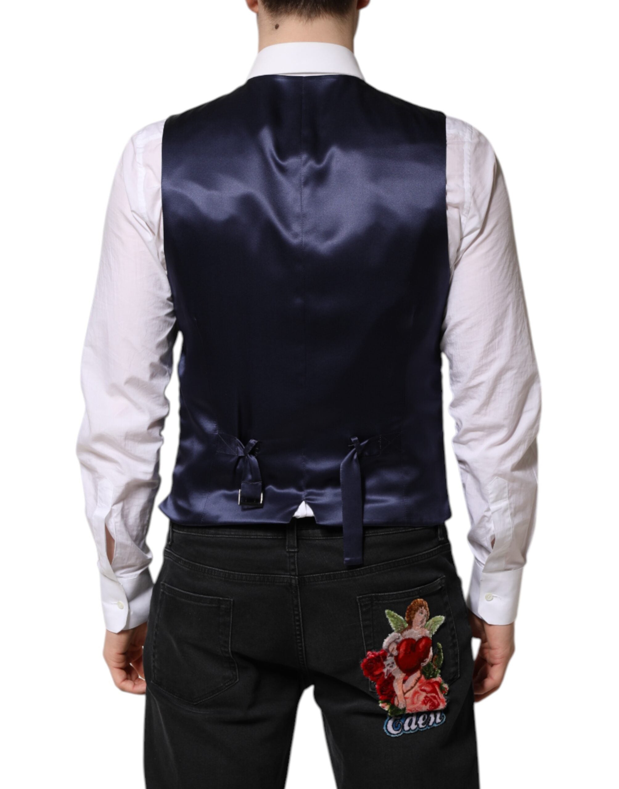 Dolce &amp; Gabbana Dunkelblaue Weste aus Wolle mit Logo für formelle Herren