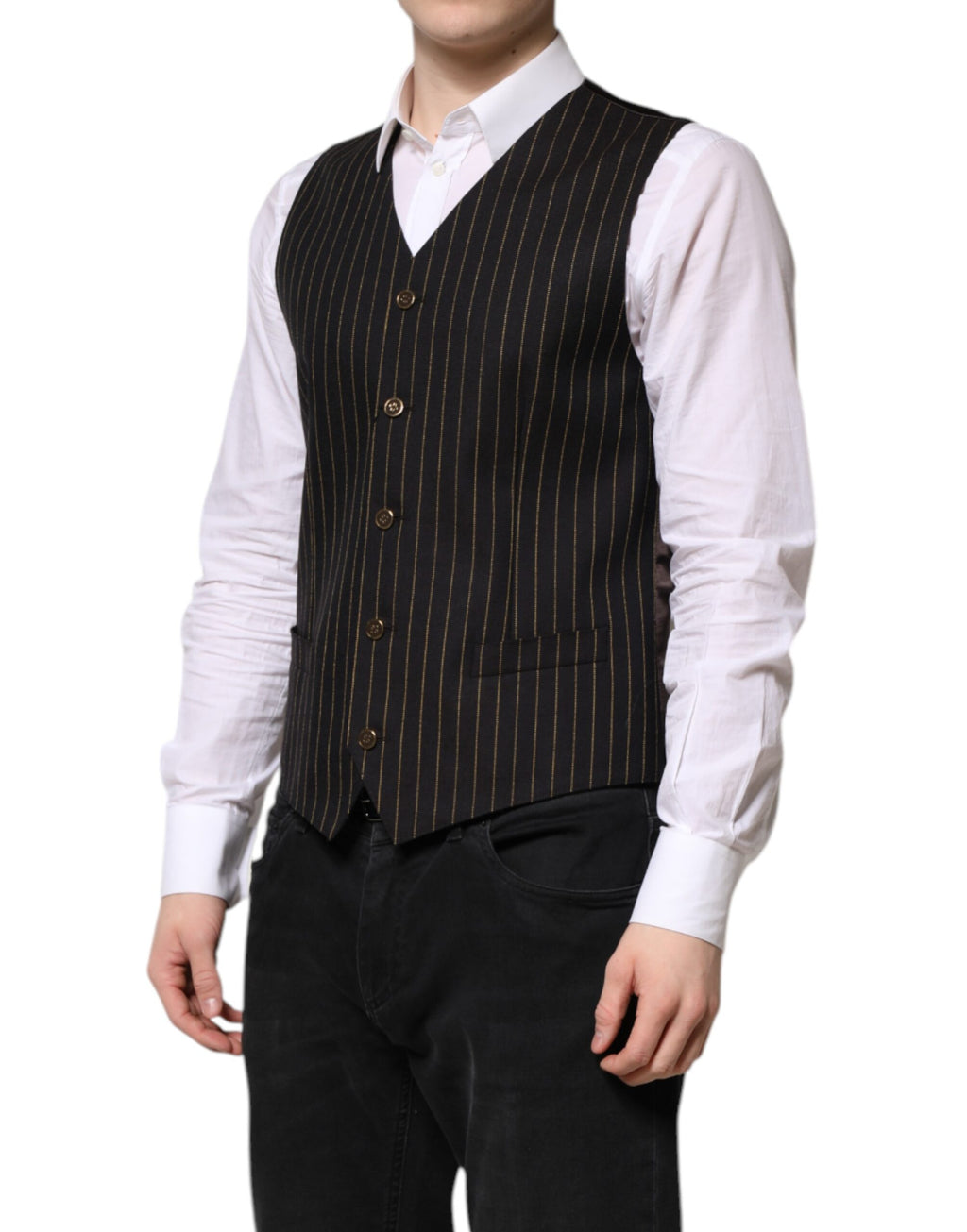 Dolce &amp; Gabbana Schwarze Streifen Wolle Formale Herren Weste