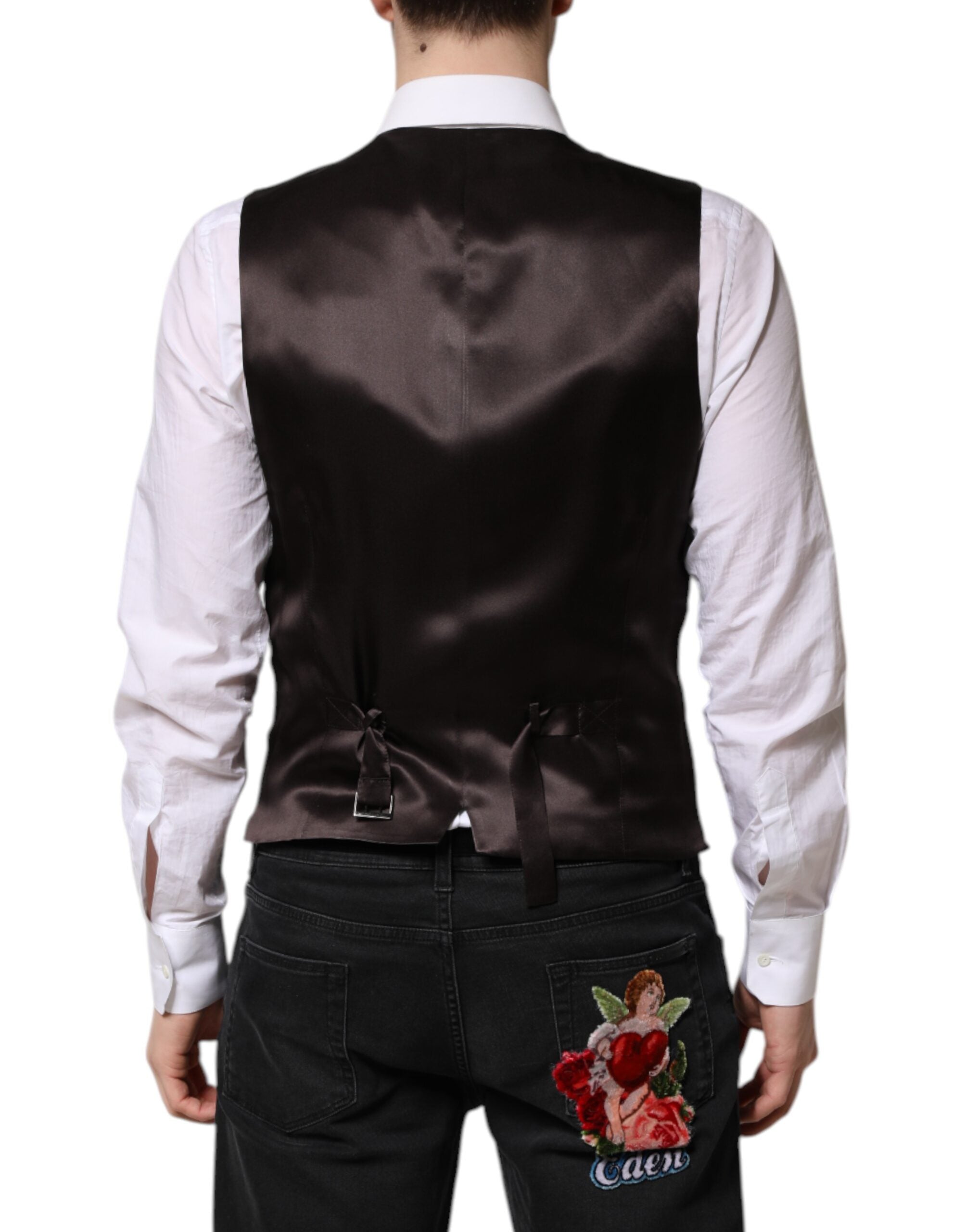 Dolce &amp; Gabbana Schwarze Streifen Wolle Formale Herren Weste
