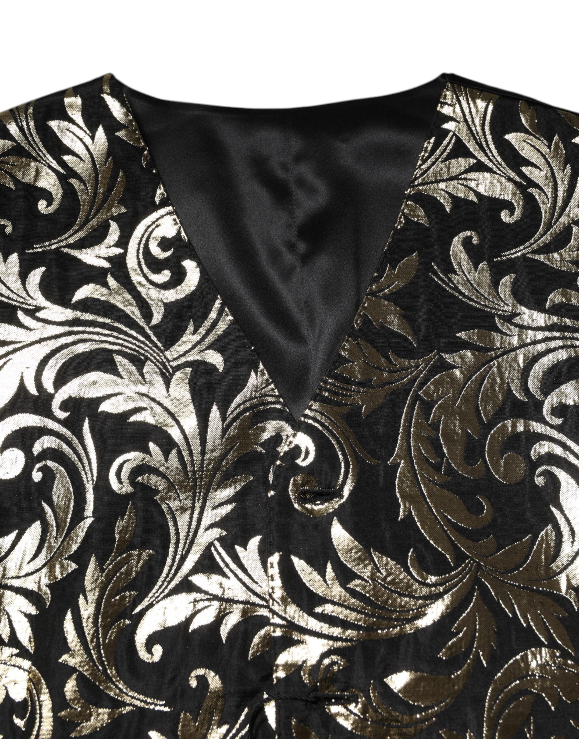Dolce &amp; Gabbana Schwarz Gold Jacquard Formelle Herren Weste