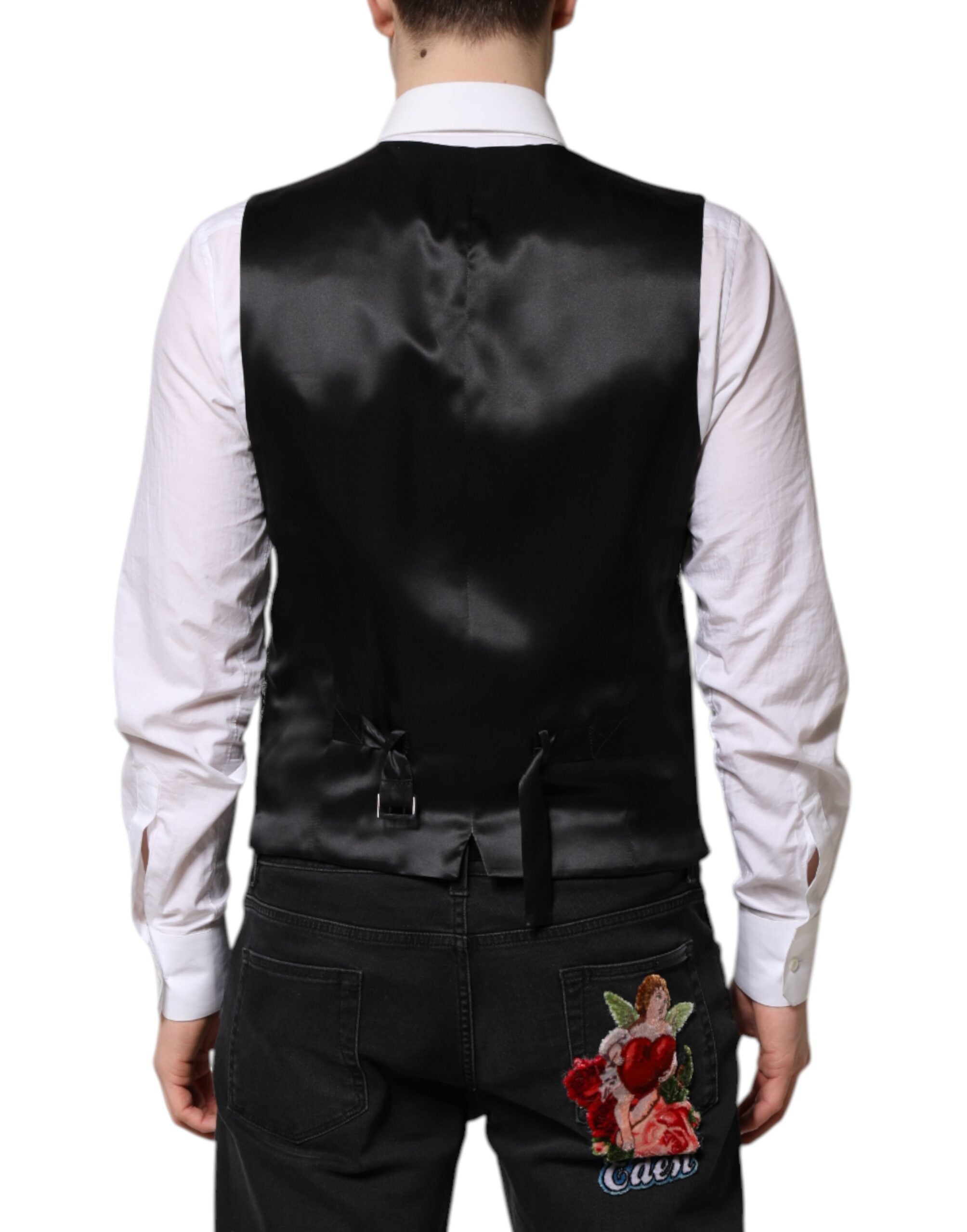 Dolce &amp; Gabbana Schwarz Grau Brokat Formale Herren Weste