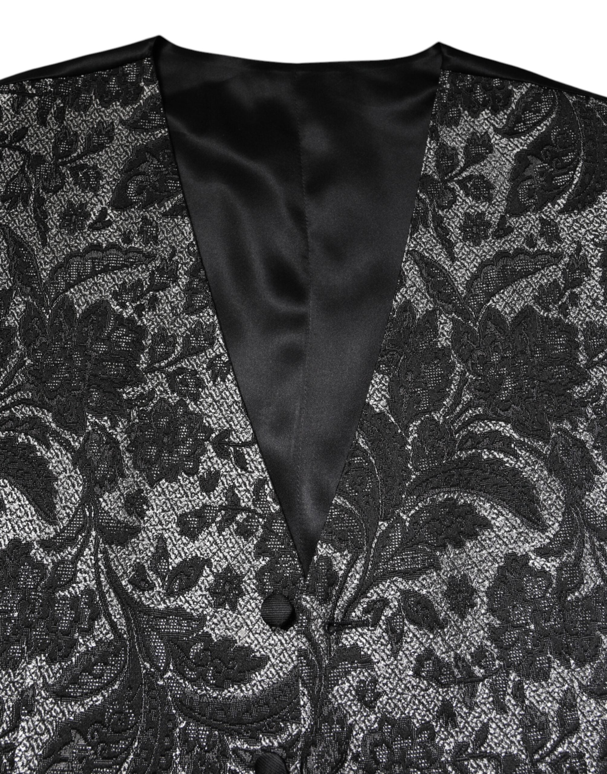 Dolce &amp; Gabbana Schwarz Grau Brokat Formale Herren Weste