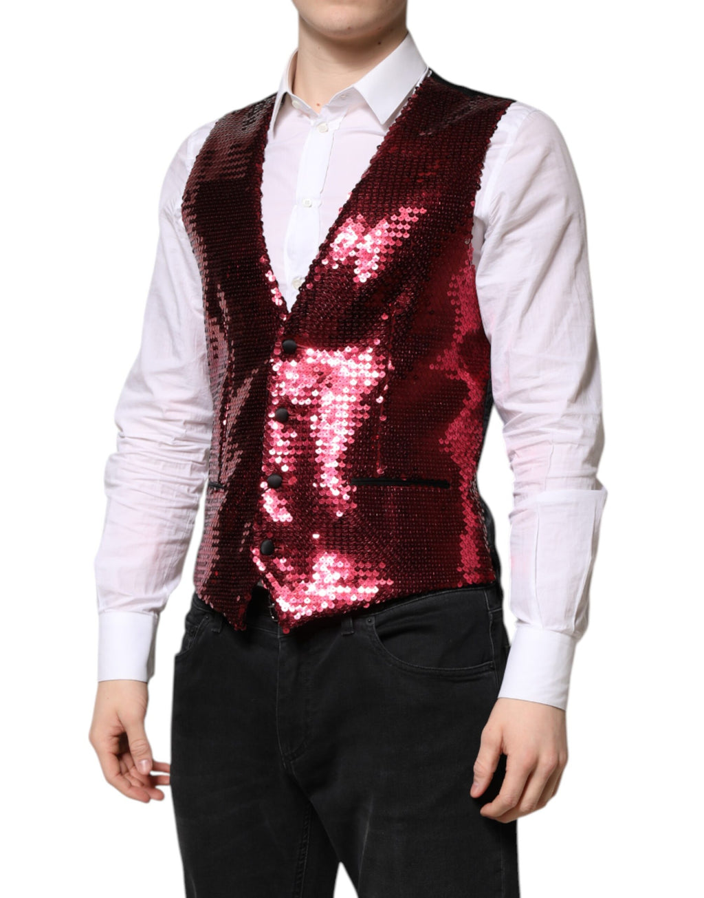 Dolce &amp; Gabbana Rote Weste mit Pailletten für formelle Anlässe für Herren