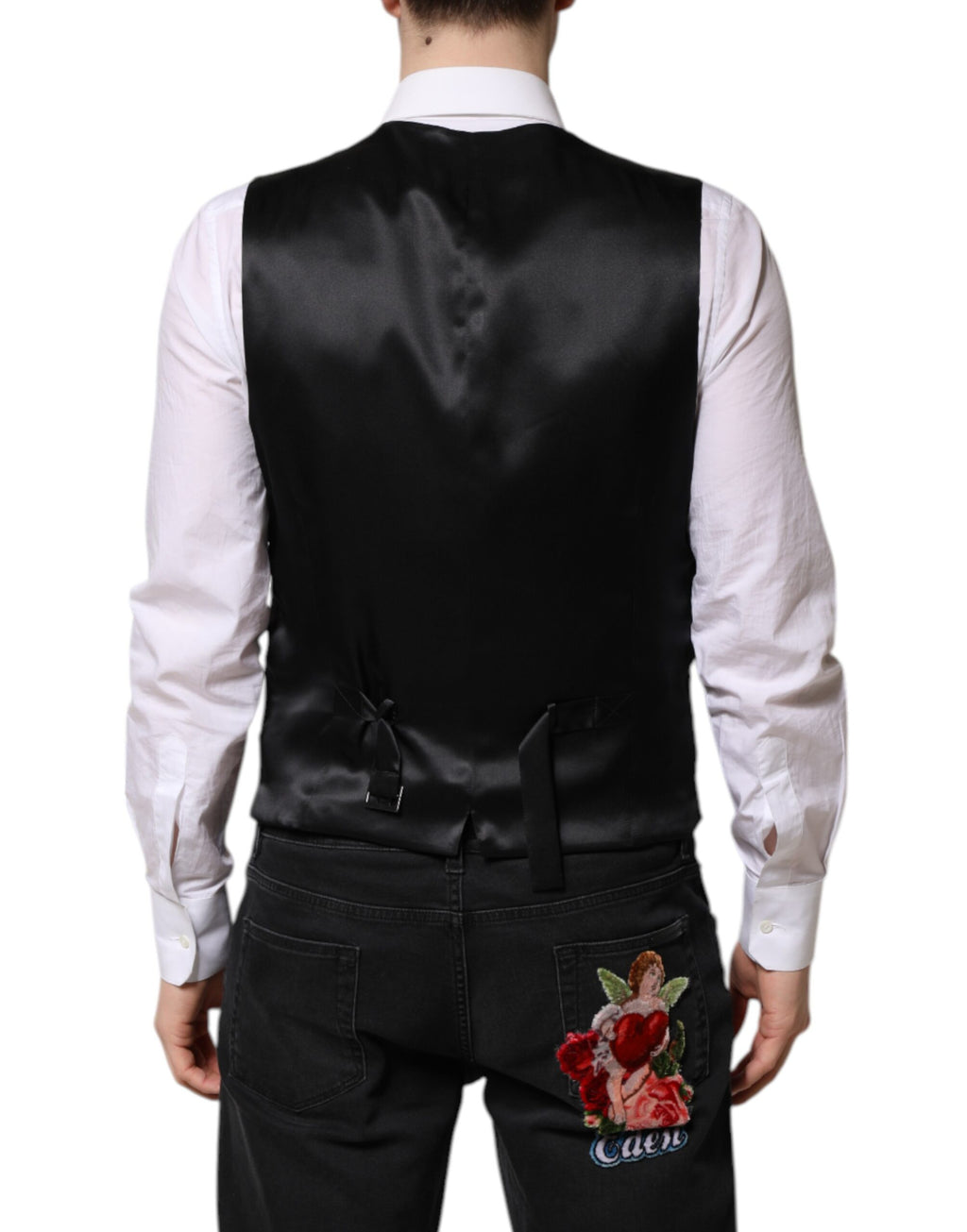 Dolce &amp; Gabbana Rosa florale Satin-Weste für formelle Männer