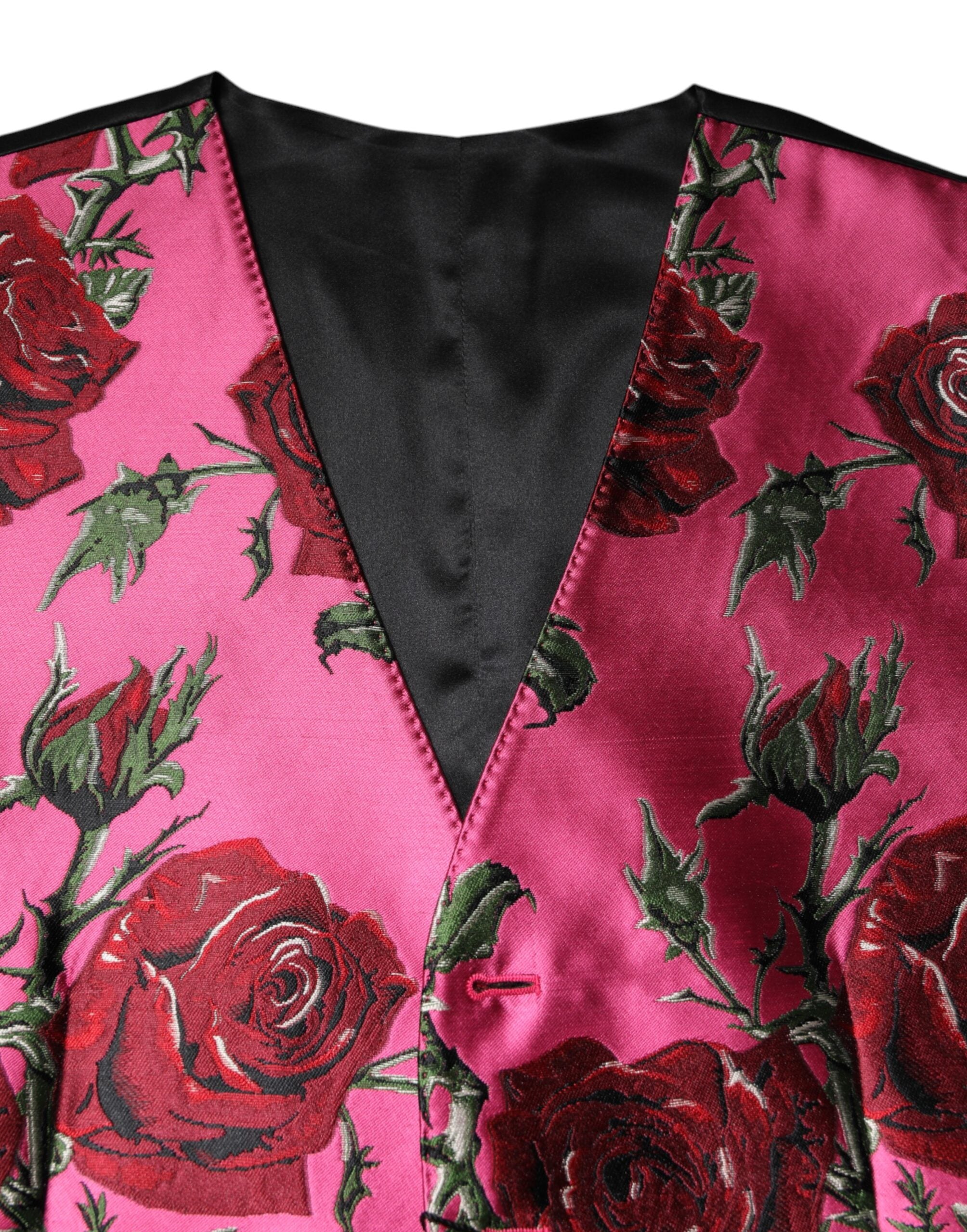 Dolce &amp; Gabbana Rosa florale Satin-Weste für formelle Männer