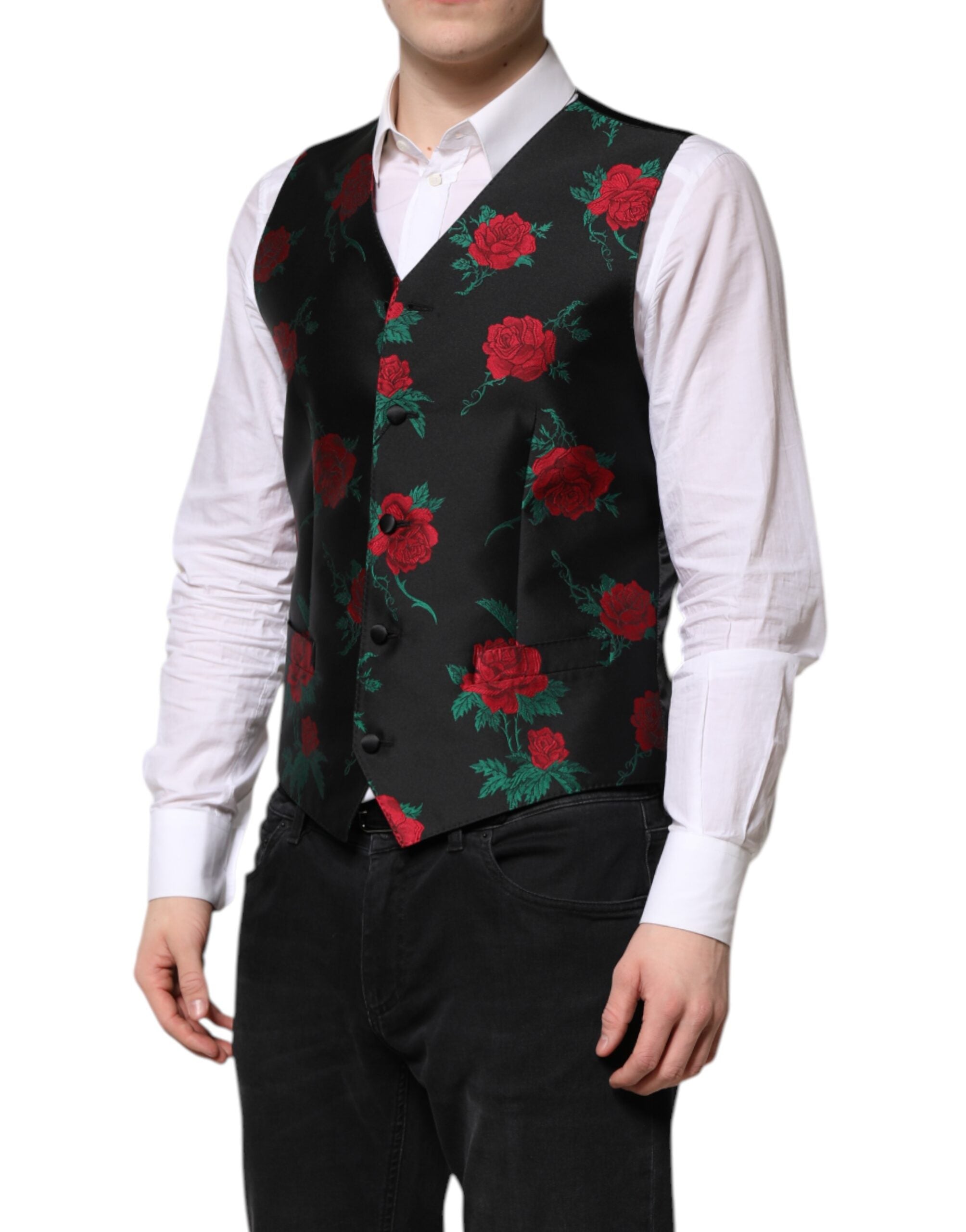 Dolce &amp; Gabbana Rote Weste aus floralem Brokat für formelle Herren