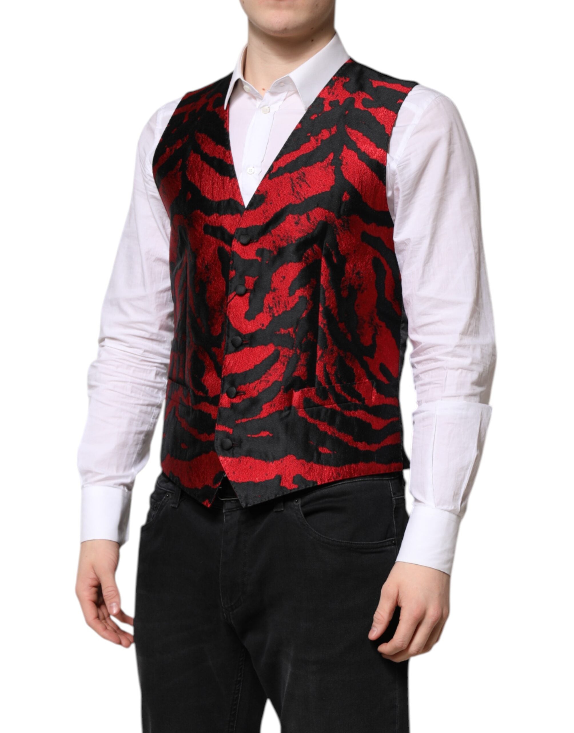 Dolce &amp; Gabbana Rot Schwarz Streifen Kleid Formale Weste