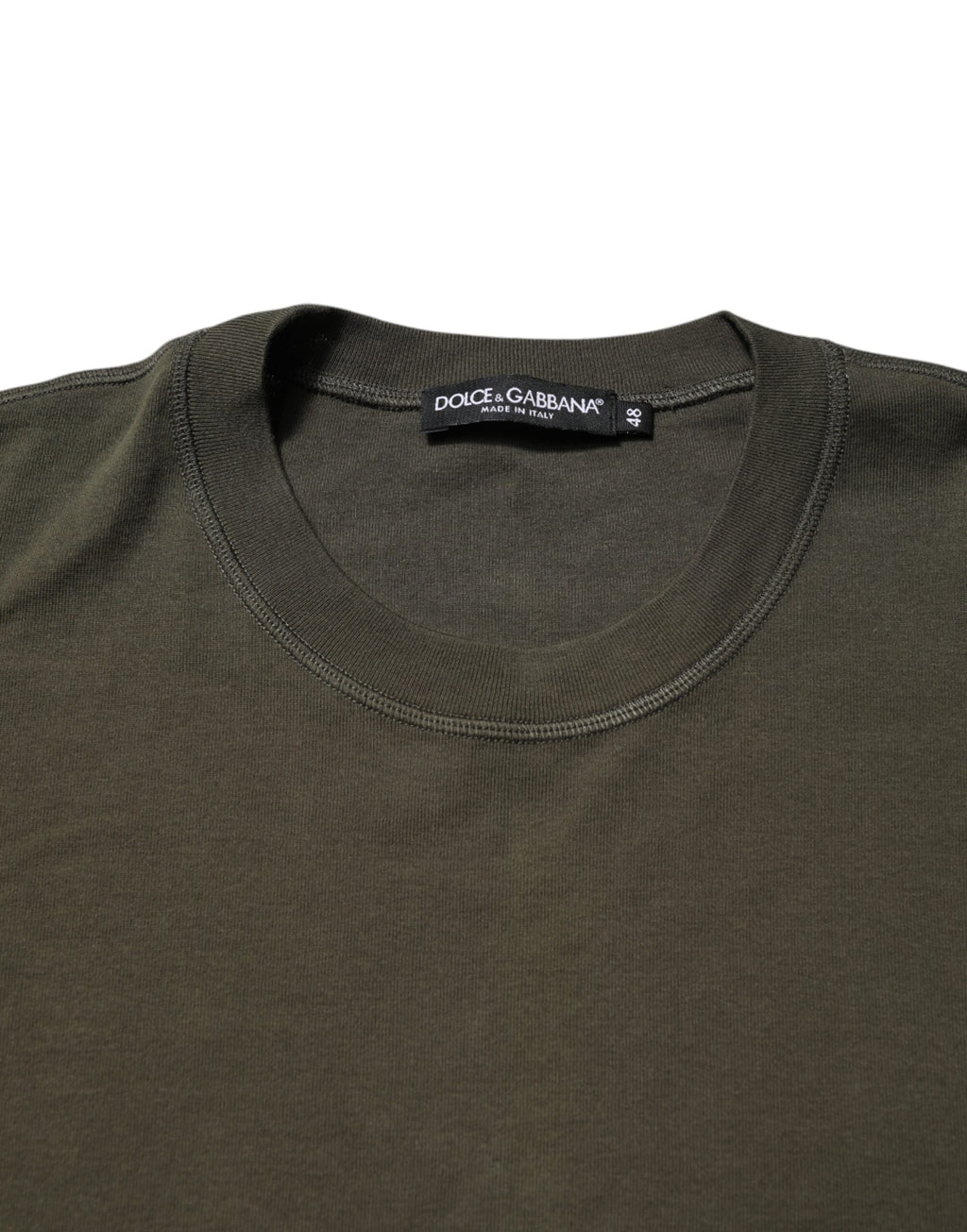 Dolce &amp; Gabbana – Dunkelgrünes T-Shirt mit langen Ärmeln und Rundhalsausschnitt