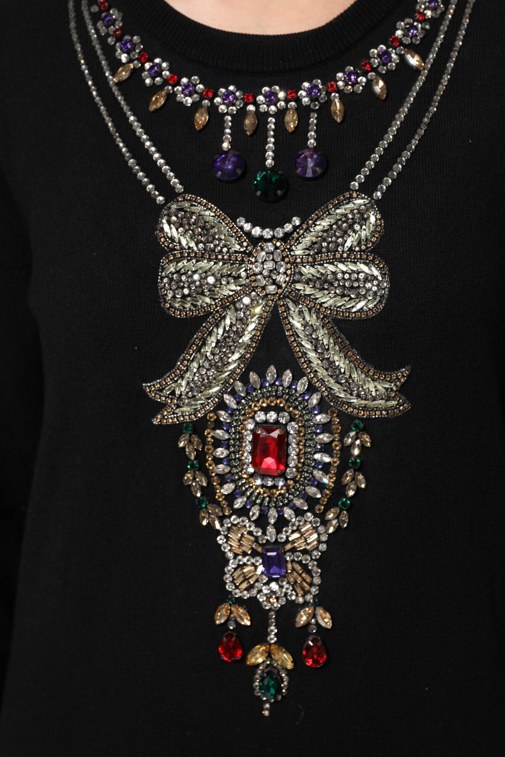 Dolce & Gabbana Black Cashmere Crystal Embellished Sweater