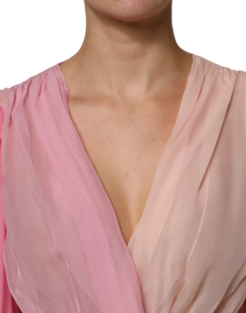 Dolce &amp; Gabbana – Rosa Blusentop mit tiefem V-Ausschnitt und langen Ärmeln