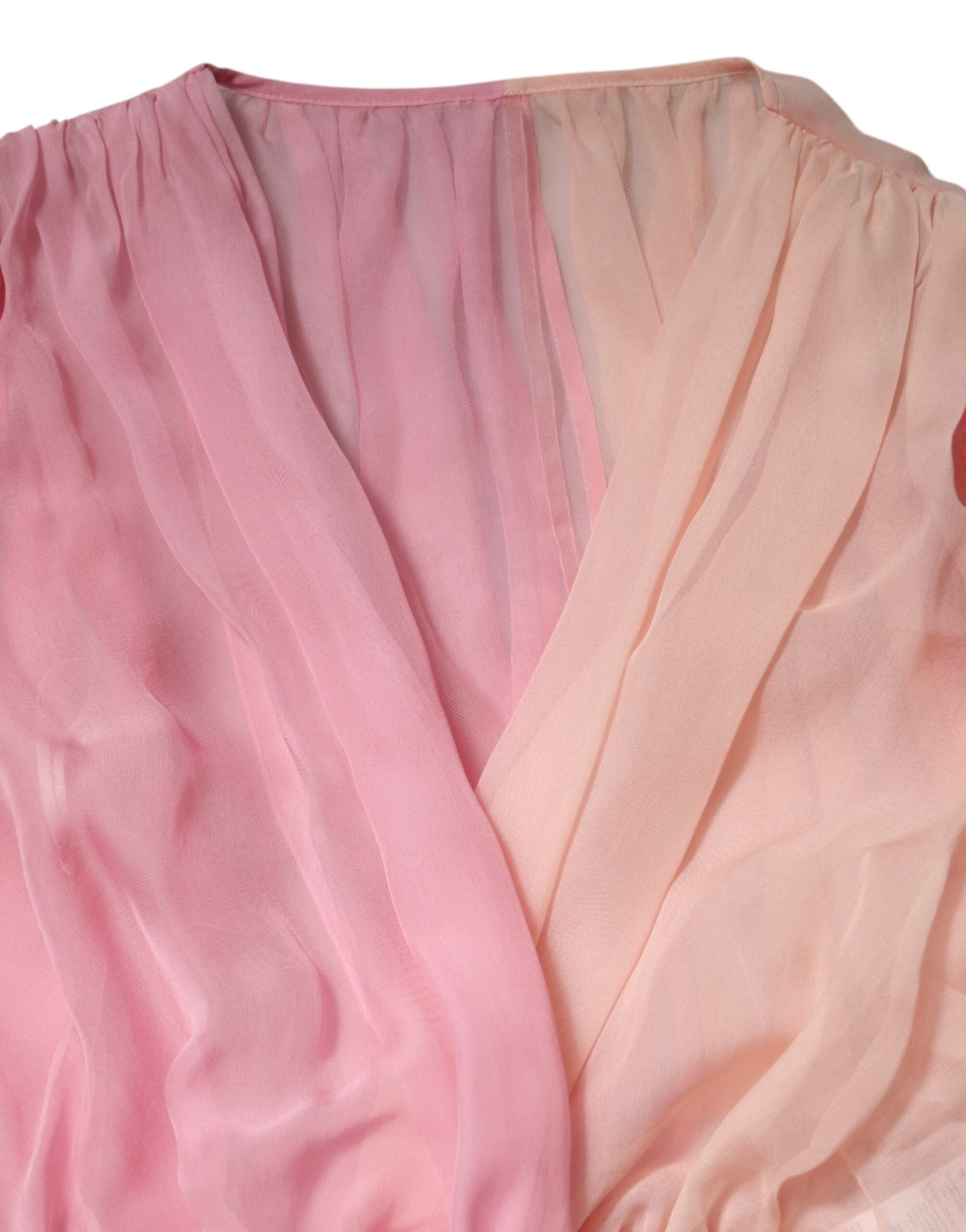 Dolce &amp; Gabbana – Rosa Blusentop mit tiefem V-Ausschnitt und langen Ärmeln