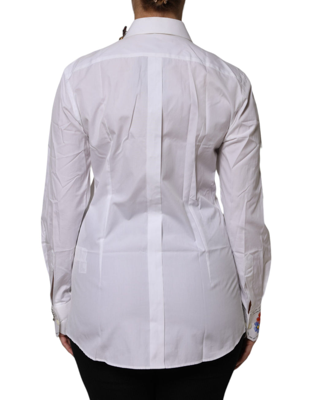 Dolce & Gabbana White Cotton Floral Embellished Shirt Top